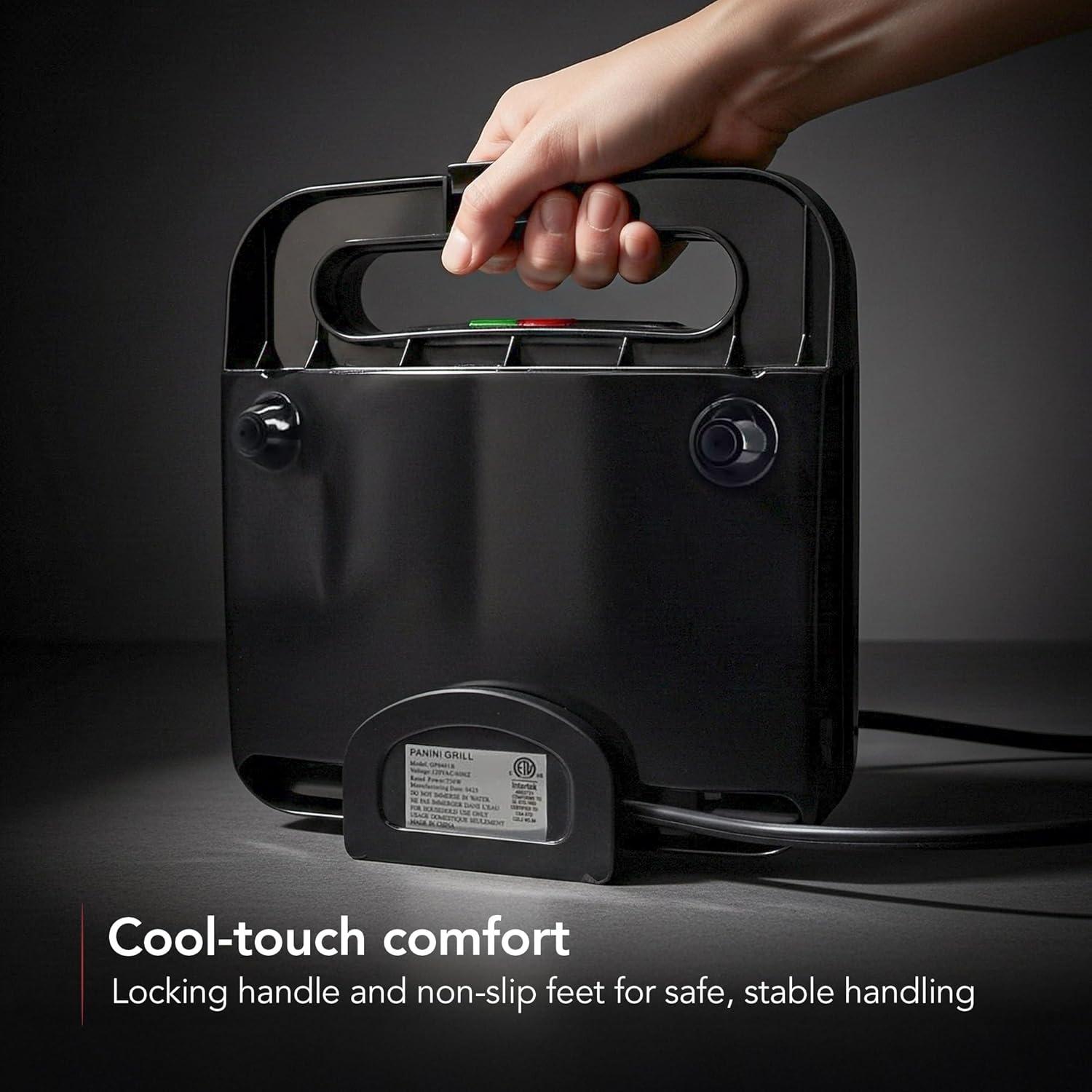 imageOVENTE Electric Indoor Panini Press Grill and Sandwich Maker with NonStick Coated Plates CoolTouch Handle and Removable Drip Tray Opens 180 Degrees to Fit Any Type or Size of Food Red GP0620RGP0401B