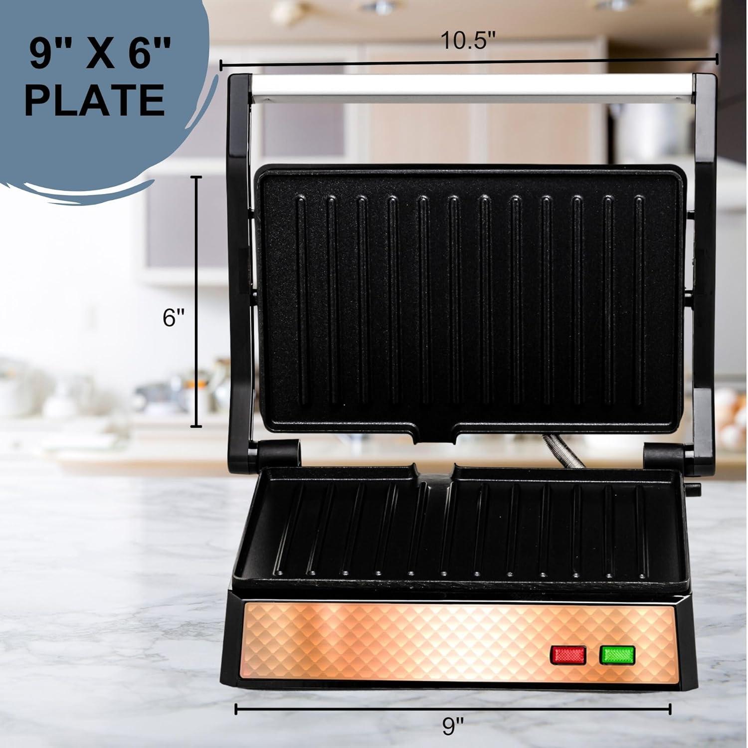 imageOVENTE Electric Indoor Panini Press Grill and Sandwich Maker with NonStick Coated Plates CoolTouch Handle and Removable Drip Tray Opens 180 Degrees to Fit Any Type or Size of Food Red GP0620RGP0620CO