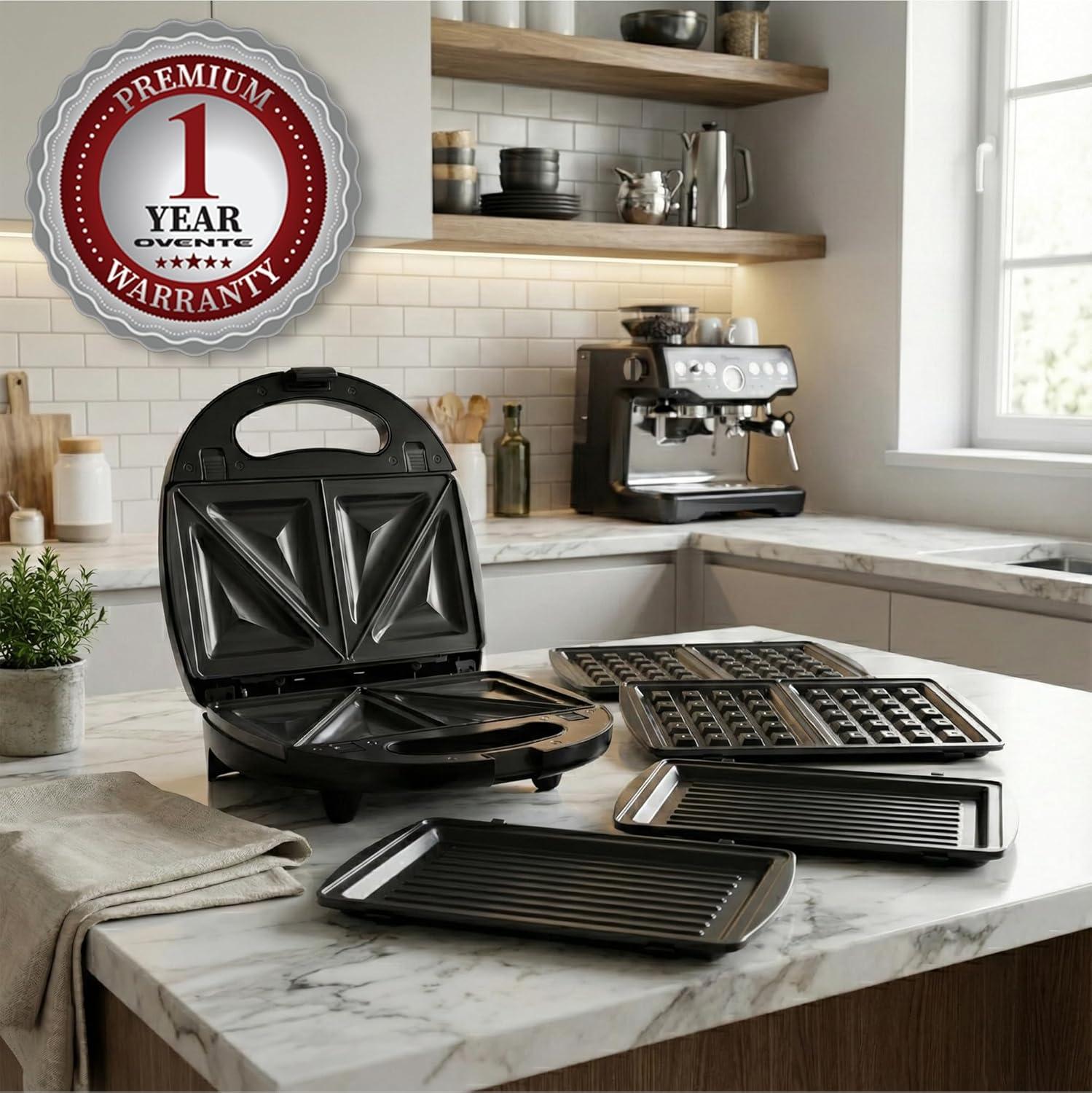 imageOVENTE Electric Indoor Panini Press Grill and Sandwich Maker with NonStick Coated Plates CoolTouch Handle and Removable Drip Tray Opens 180 Degrees to Fit Any Type or Size of Food Red GP0620RGPI302B