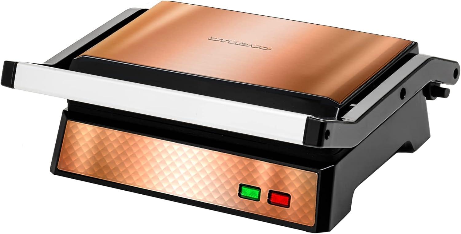 imageOVENTE Electric Indoor Panini Press Grill and Sandwich Maker with NonStick Coated Plates CoolTouch Handle and Removable Drip Tray Opens 180 Degrees to Fit Any Type or Size of Food Red GP0620RGP0620CO