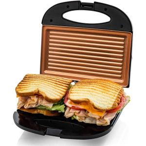 OVENTE Electric Indoor Panini Press Grill and Sandwich Maker with Non-Stick Coated Plates, Cool-Touch Handle and Removable Drip Tray, Opens 180 Degrees to Fit Any Type or Size of Food, Red GP0620R(GP0110CO)