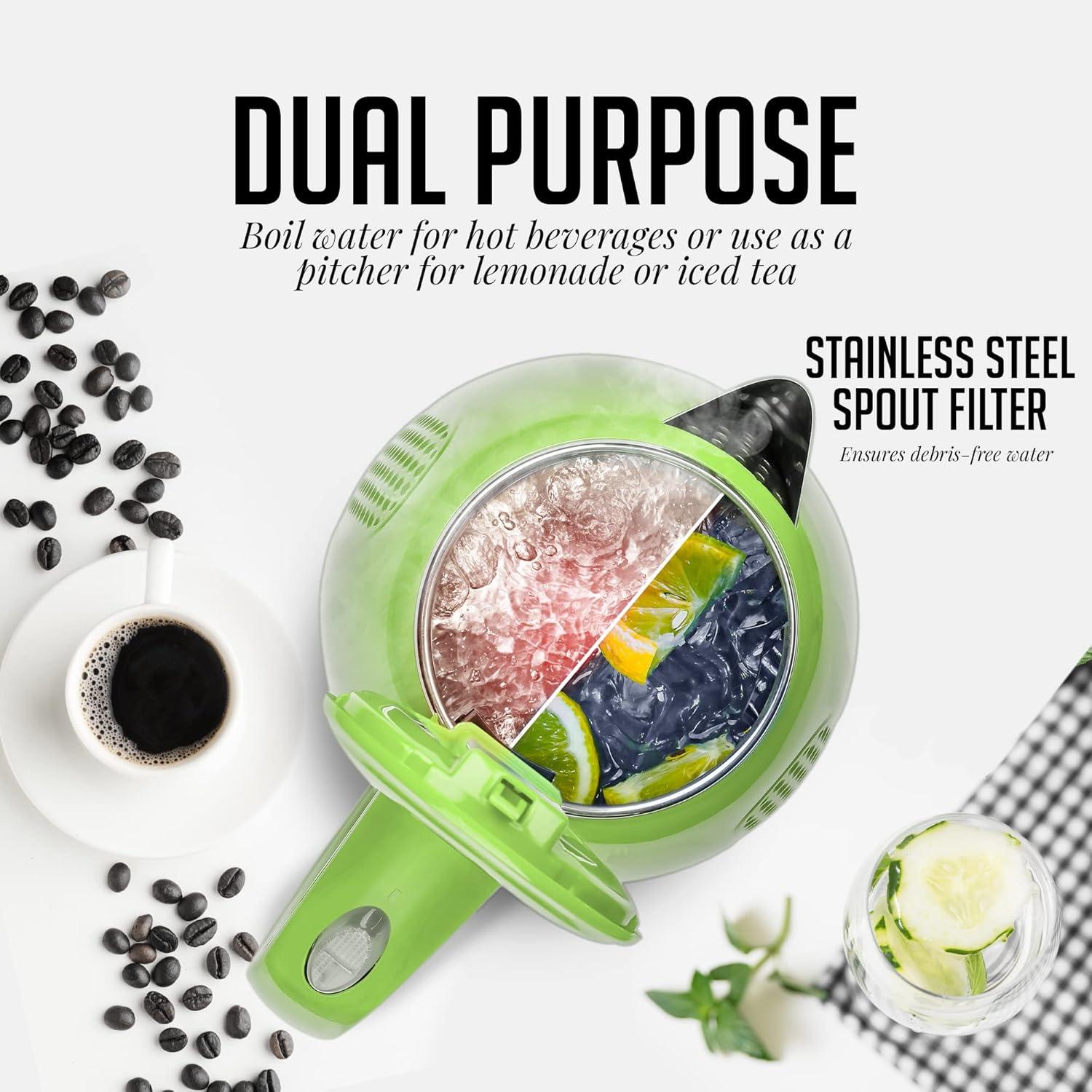 imageOVENTE 17L Double Wall Electric Tea Kettle 1100W Water Boiler and Heater with CoolTouch Exterior Stainless Steel Insulated Interior Auto ShutOff BoilDry Protection amp Locking Lid Green KD64G