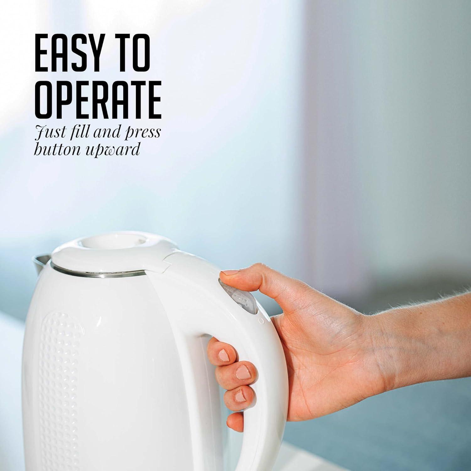 imageOVENTE 17L Double Wall Electric Tea Kettle 1100W Water Boiler and Heater with CoolTouch Exterior Stainless Steel Insulated Interior Auto ShutOff BoilDry Protection amp Locking Lid White KD64WWhite