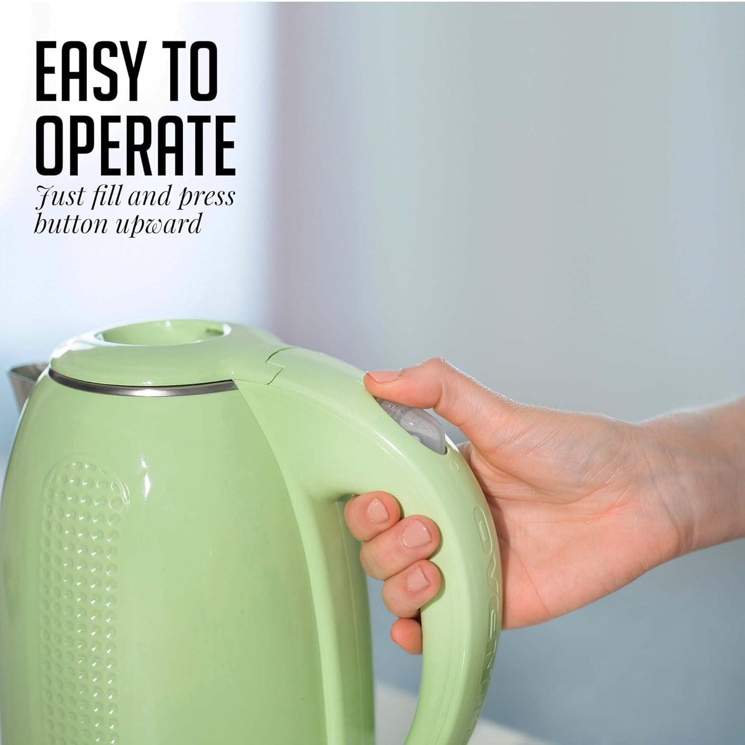 imageOVENTE 17L Double Wall Electric Tea Kettle 1100W Water Boiler and Heater with CoolTouch Exterior Stainless Steel Insulated Interior Auto ShutOff BoilDry Protection amp Locking Lid Green KD64G
