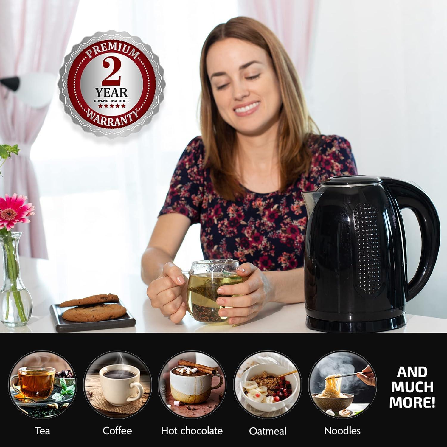 imageOVENTE 17L Double Wall Electric Tea Kettle 1100W Water Boiler and Heater with CoolTouch Exterior Stainless Steel Insulated Interior Auto ShutOff BoilDry Protection amp Locking Lid White KD64WBlack