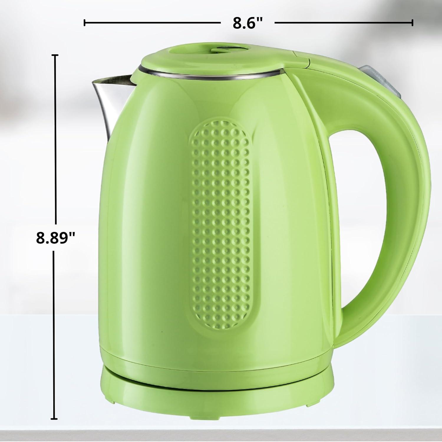 imageOVENTE 17L Double Wall Electric Tea Kettle 1100W Water Boiler and Heater with CoolTouch Exterior Stainless Steel Insulated Interior Auto ShutOff BoilDry Protection amp Locking Lid Green KD64G