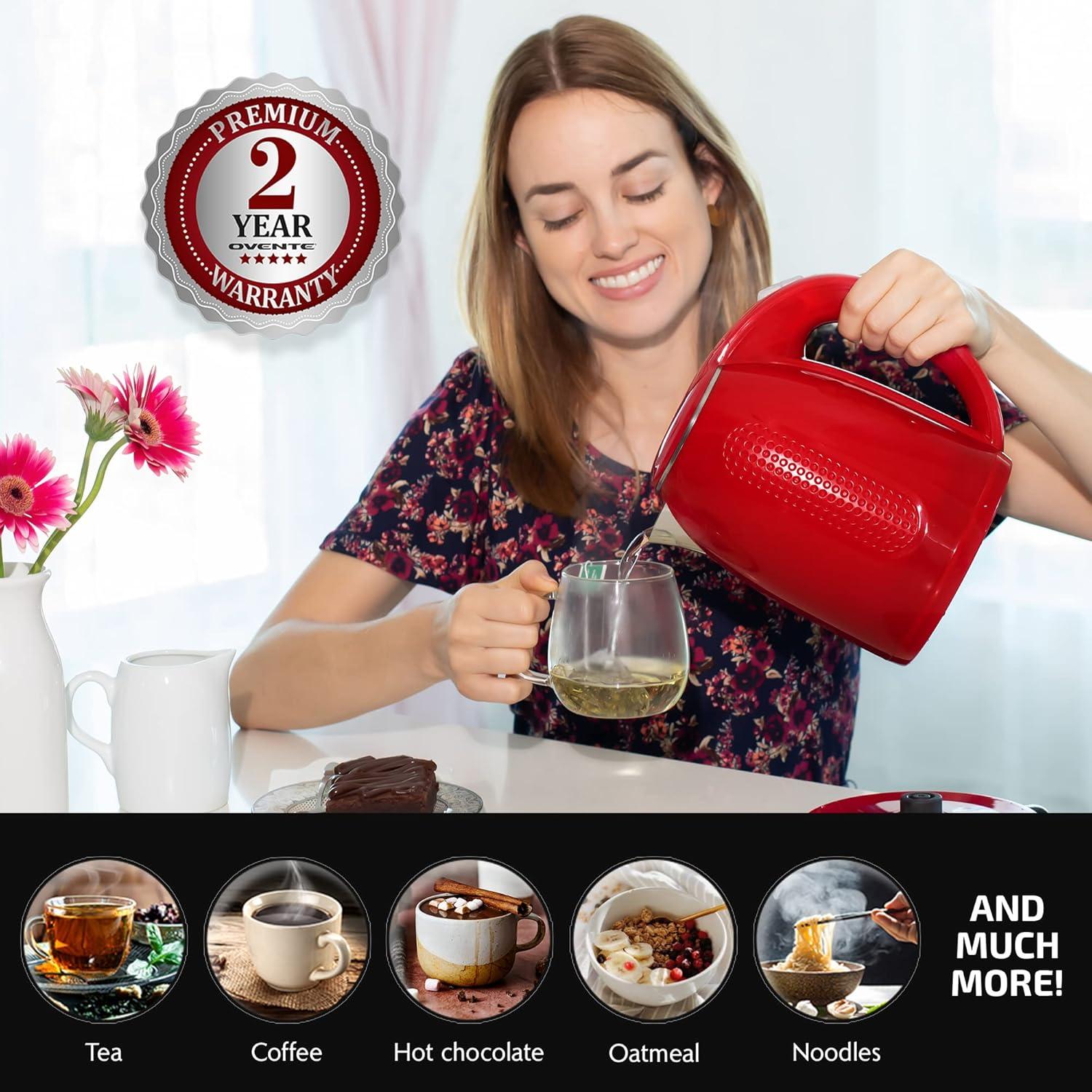 imageOVENTE 17L Double Wall Electric Tea Kettle 1100W Water Boiler and Heater with CoolTouch Exterior Stainless Steel Insulated Interior Auto ShutOff BoilDry Protection amp Locking Lid White KD64WRed