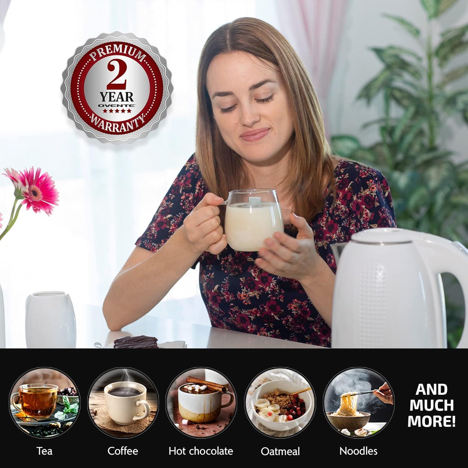 imageOVENTE 17L Double Wall Electric Tea Kettle 1100W Water Boiler and Heater with CoolTouch Exterior Stainless Steel Insulated Interior Auto ShutOff BoilDry Protection amp Locking Lid White KD64WWhite