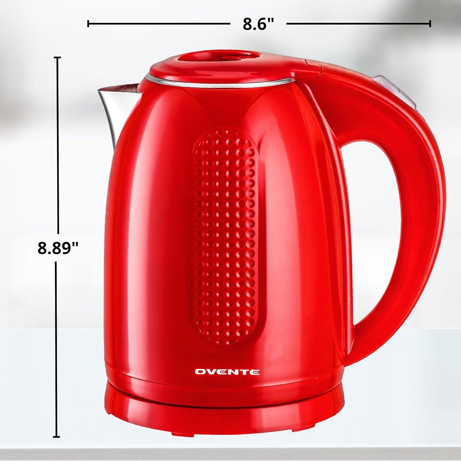 imageOVENTE 17L Double Wall Electric Tea Kettle 1100W Water Boiler and Heater with CoolTouch Exterior Stainless Steel Insulated Interior Auto ShutOff BoilDry Protection amp Locking Lid White KD64WRed
