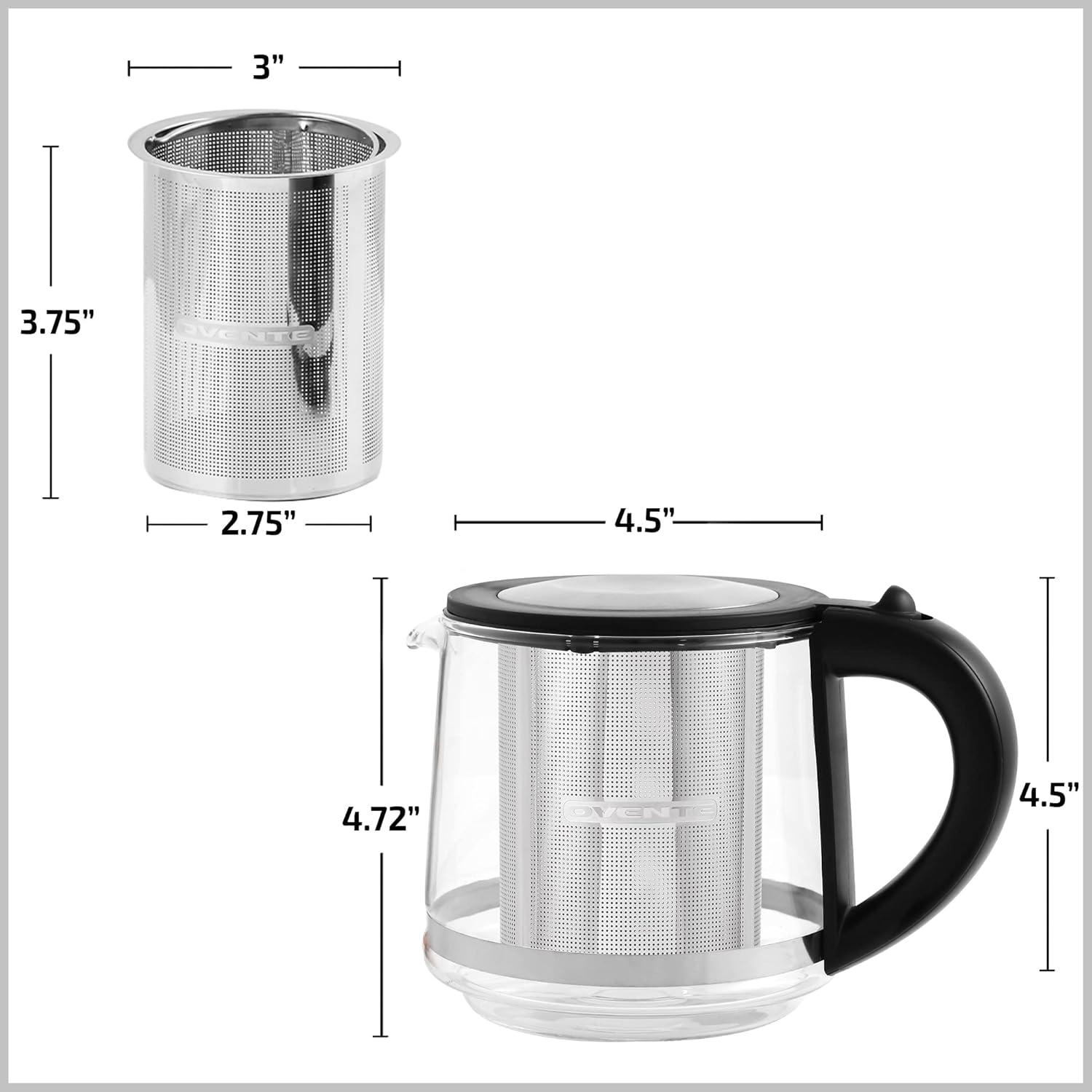 imageOVENTE 17L Electric Tea Kettle with Removable Infuser Variable Temperature Control Keep Warm Function 1500W Fast Heating Water Boiler BPA Free Borosilicate Glass amp Easy to Fill Lid Silver KG733SSilver Teapot