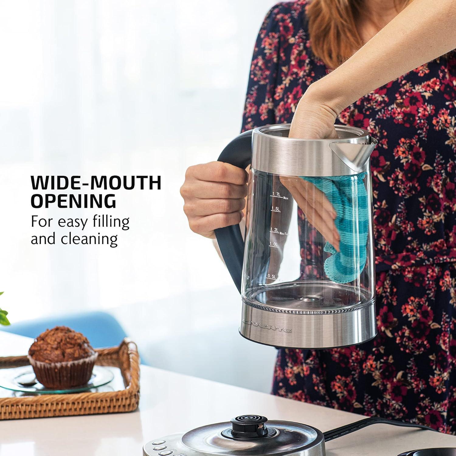 imageOVENTE 17L Electric Tea Kettle with Removable Infuser Variable Temperature Control Keep Warm Function 1500W Fast Heating Water Boiler BPA Free Borosilicate Glass amp Easy to Fill Lid Silver KG733SSilver Teapot