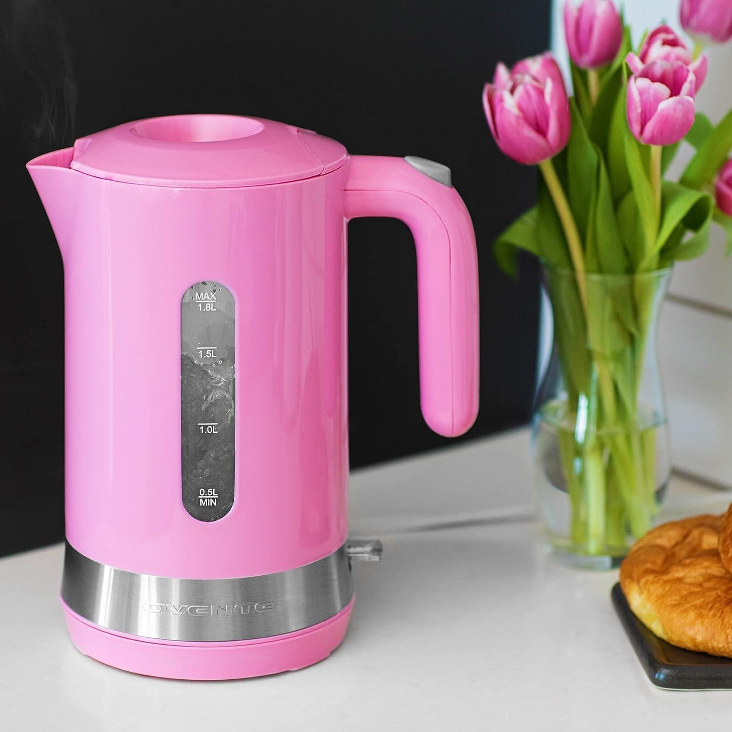 imageOVENTE 18L Electric Kettle 1500W Fast Boiling Heater for Coffee or Tea BPA Free Easy to Fill Lid Water Level Window Auto ShutOff BoilDry Protection and Removable Filter Green KP413GPink