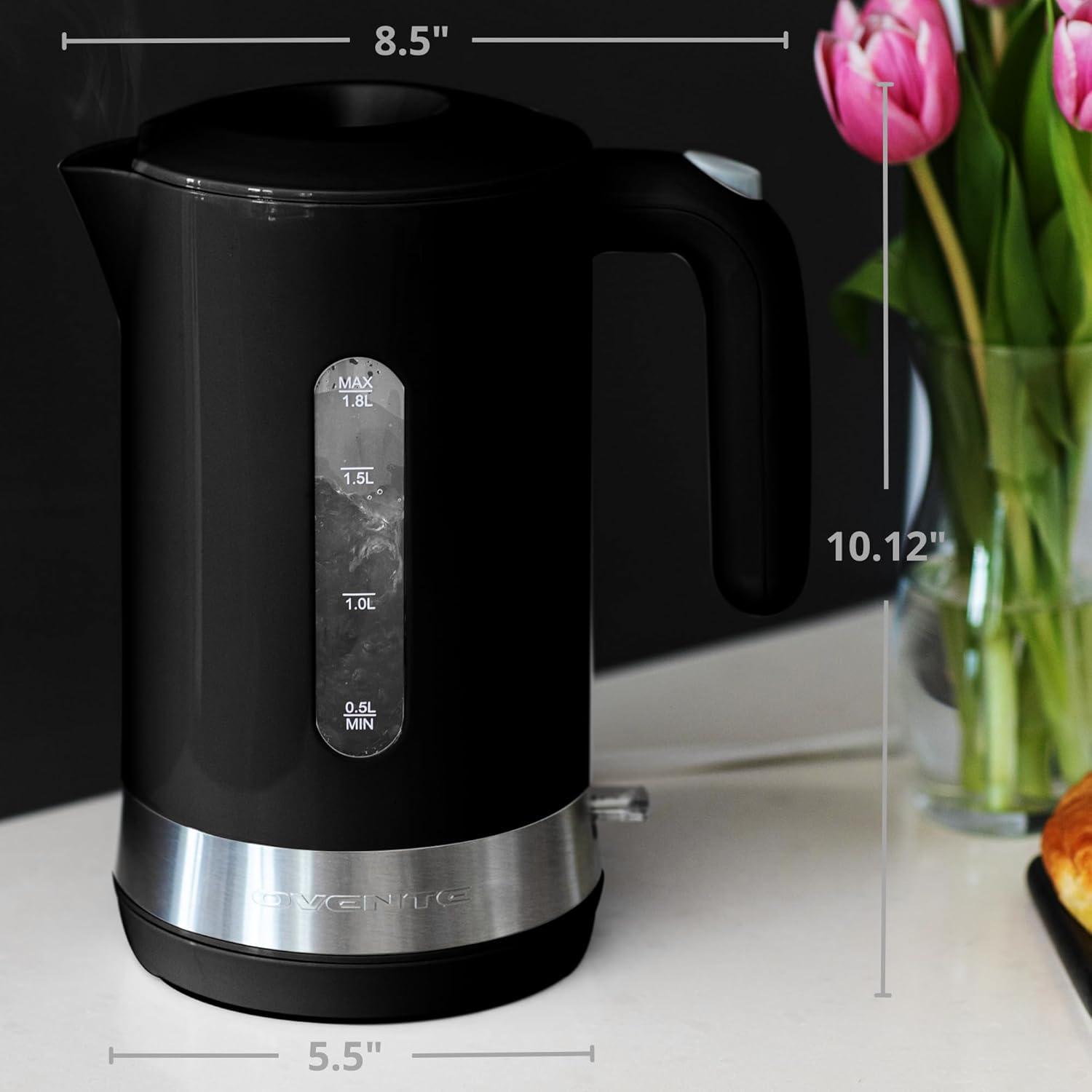 imageOVENTE 18L Electric Kettle 1500W Fast Boiling Heater for Coffee or Tea BPA Free Easy to Fill Lid Water Level Window Auto ShutOff BoilDry Protection and Removable Filter Green KP413GBlack