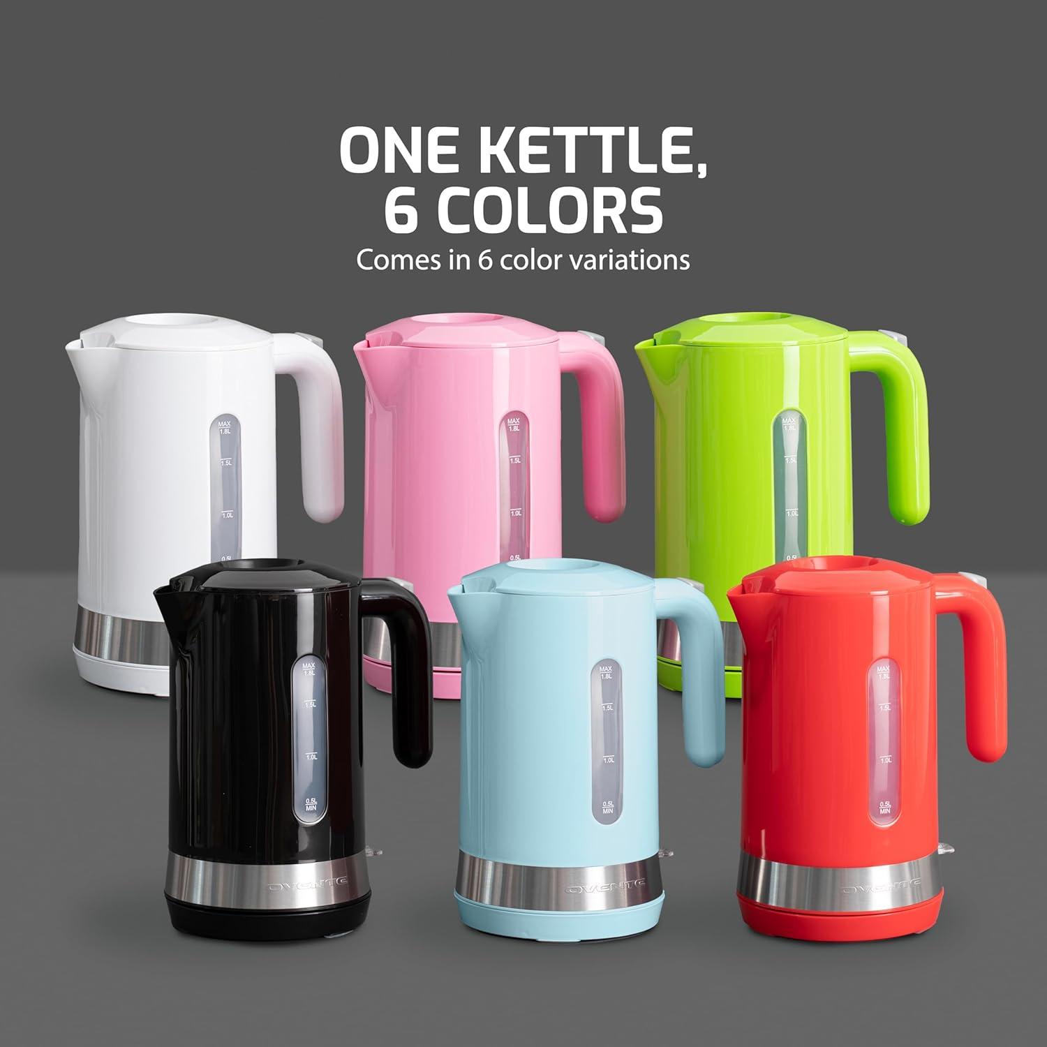 imageOVENTE 18L Electric Kettle 1500W Fast Boiling Heater for Coffee or Tea BPA Free Easy to Fill Lid Water Level Window Auto ShutOff BoilDry Protection and Removable Filter Green KP413GBlack