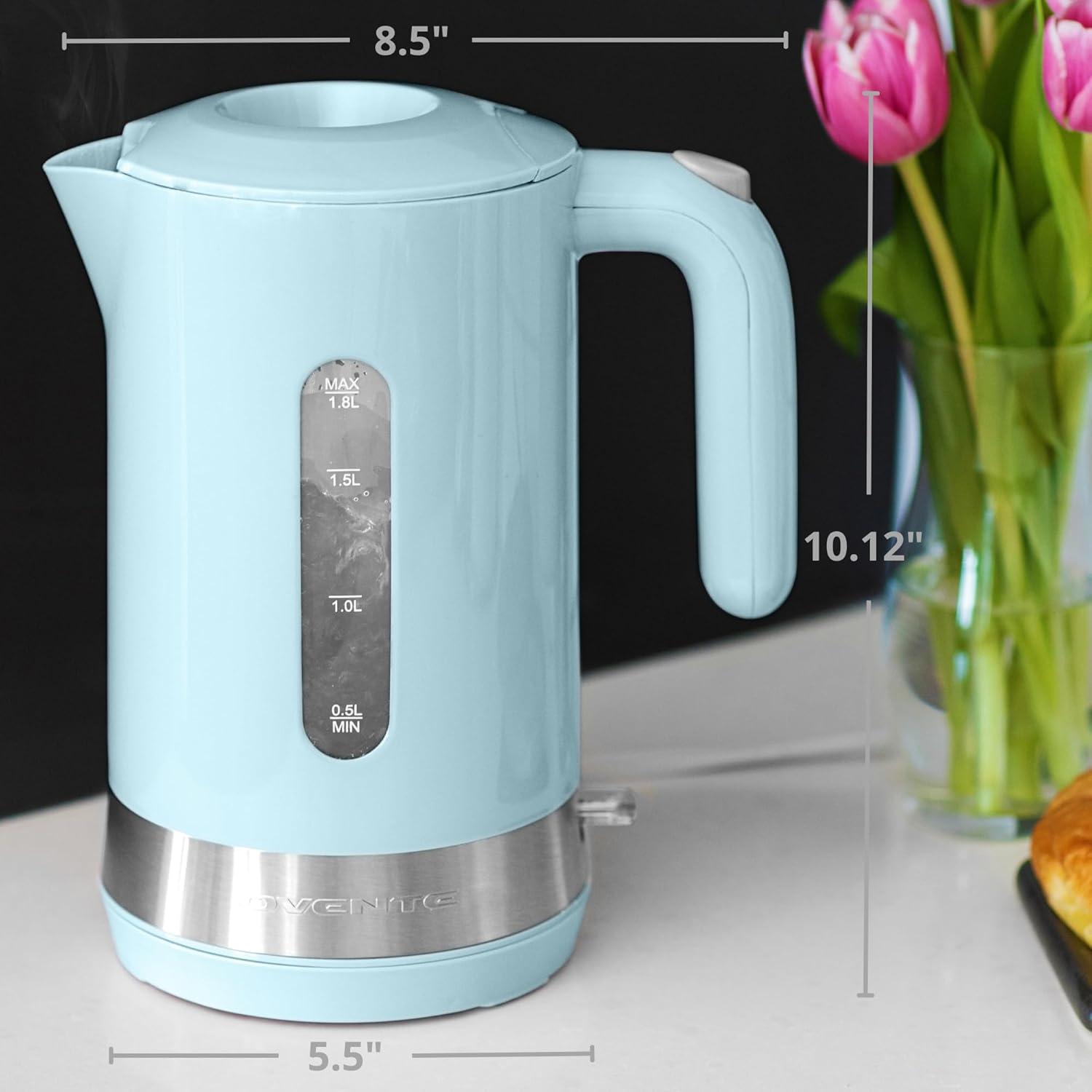 imageOVENTE 18L Electric Kettle 1500W Fast Boiling Heater for Coffee or Tea BPA Free Easy to Fill Lid Water Level Window Auto ShutOff BoilDry Protection and Removable Filter Green KP413GLight Blue