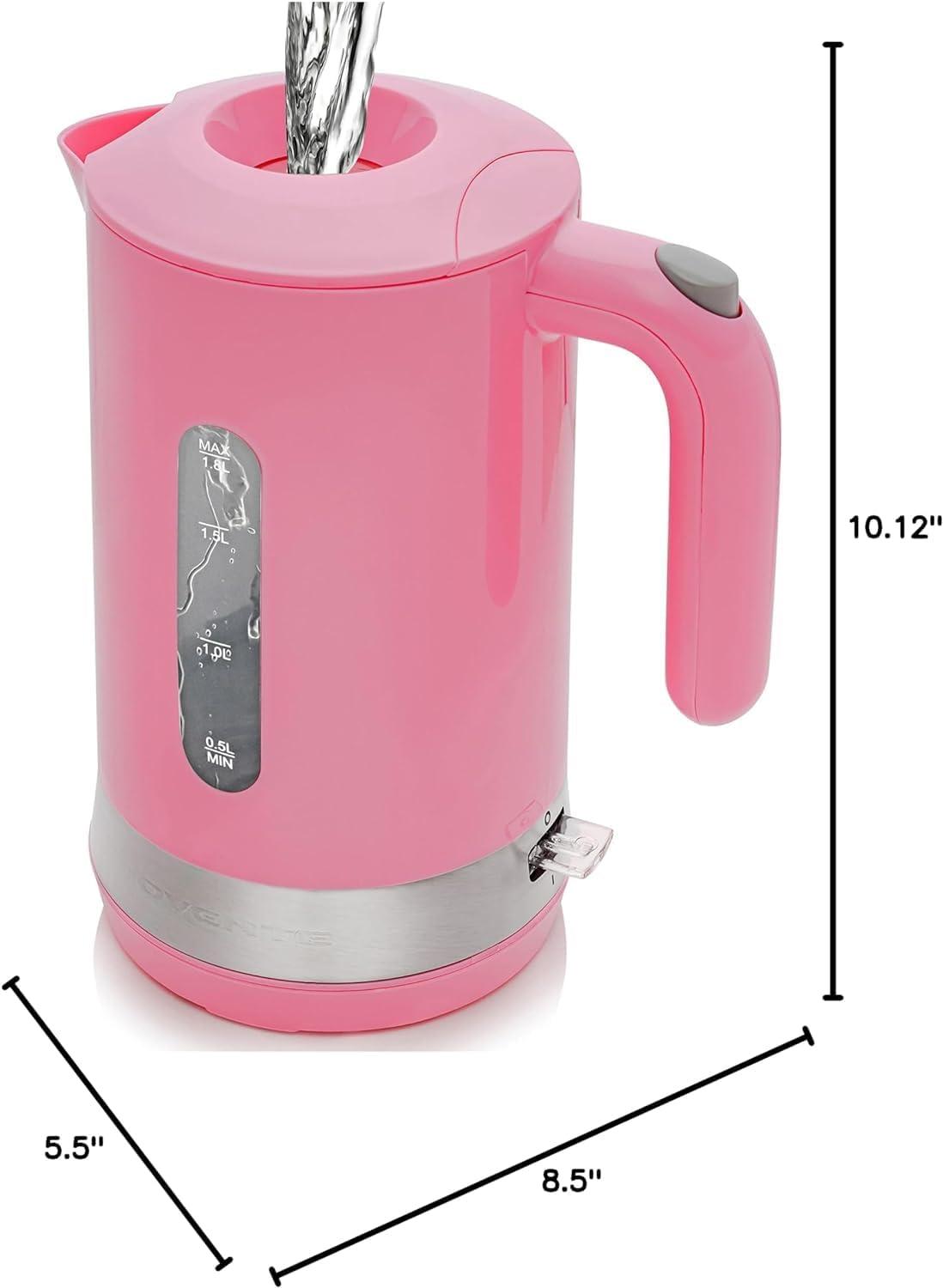 imageOVENTE 18L Electric Kettle 1500W Fast Boiling Heater for Coffee or Tea BPA Free Easy to Fill Lid Water Level Window Auto ShutOff BoilDry Protection and Removable Filter Green KP413GPink