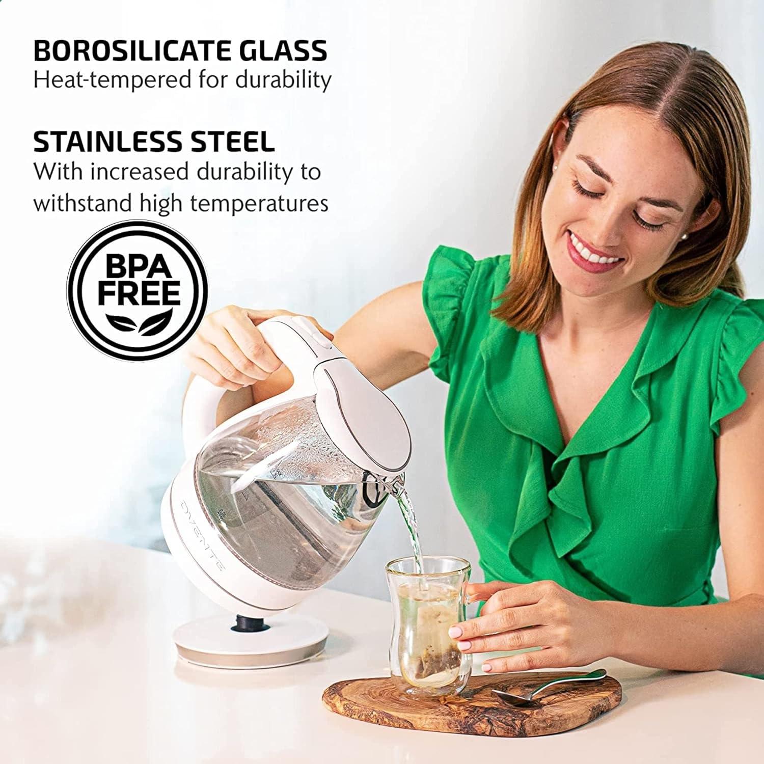imageOVENTE Electric Kettle 15L Borosilicate Glass Countertop Water Heater and Boiler for Coffee or Tea BPAFree Auto ShutOff BoilDry Protection Removable and Washable Spout Filter Red KG83RWhite