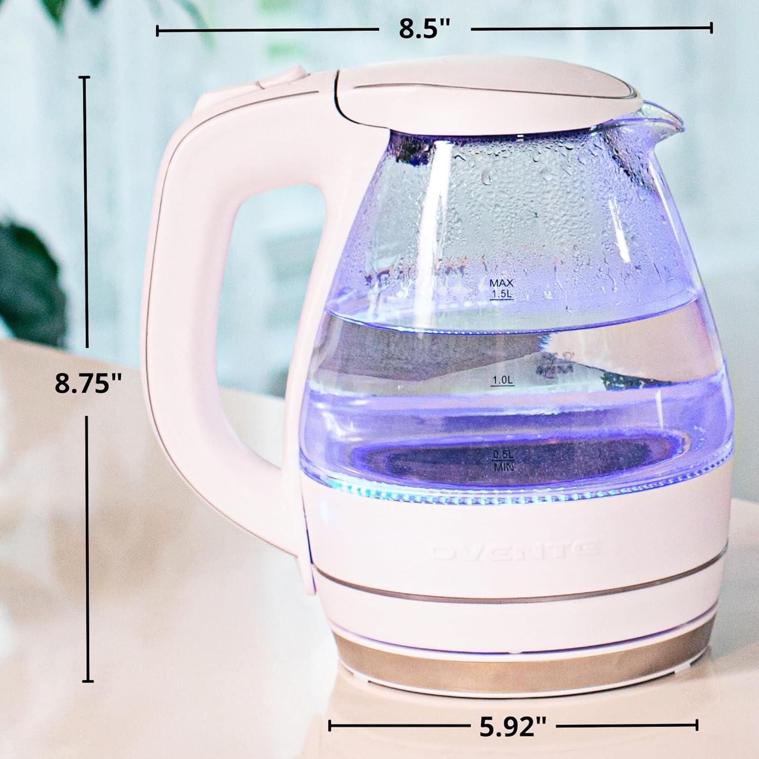 imageOVENTE Electric Kettle 15L Borosilicate Glass Countertop Water Heater and Boiler for Coffee or Tea BPAFree Auto ShutOff BoilDry Protection Removable and Washable Spout Filter Red KG83RWhite
