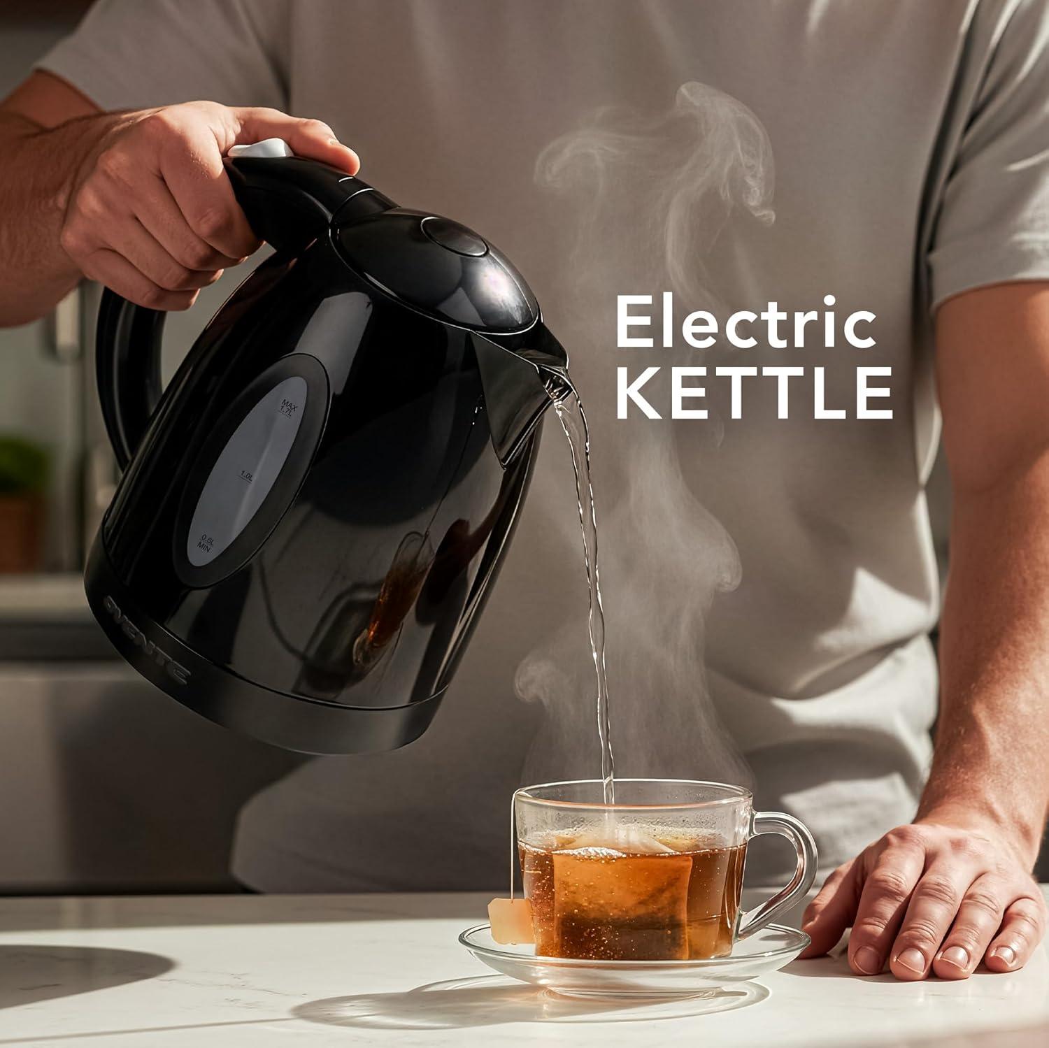 imageOVENTE Electric Kettle 17L Fast Boiling Water Heater for Coffee or Tea BPA Free with Water Level Gauge Auto ShutOff BoilDry Protection Indicator Light and Removable Filter Black KP72BBlack
