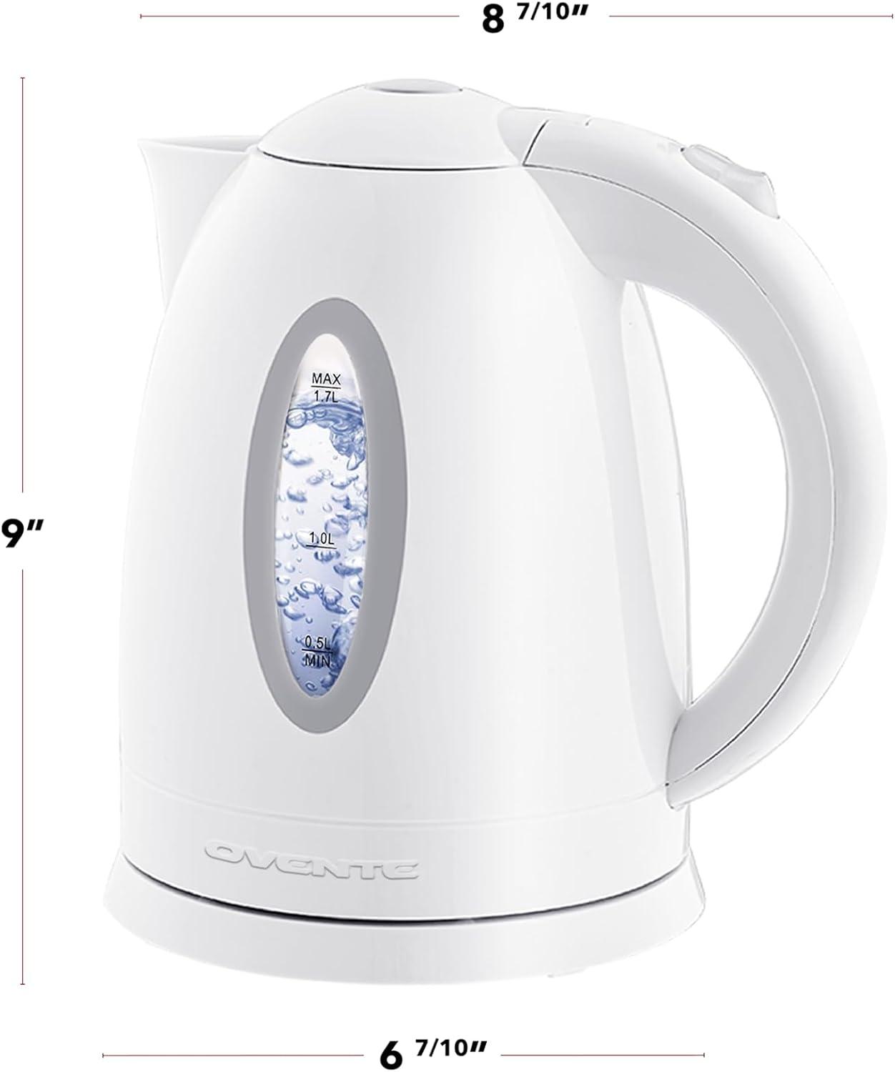 imageOVENTE Electric Kettle 17L Fast Boiling Water Heater for Coffee or Tea BPA Free with Water Level Gauge Auto ShutOff BoilDry Protection Indicator Light and Removable Filter Black KP72BWhite