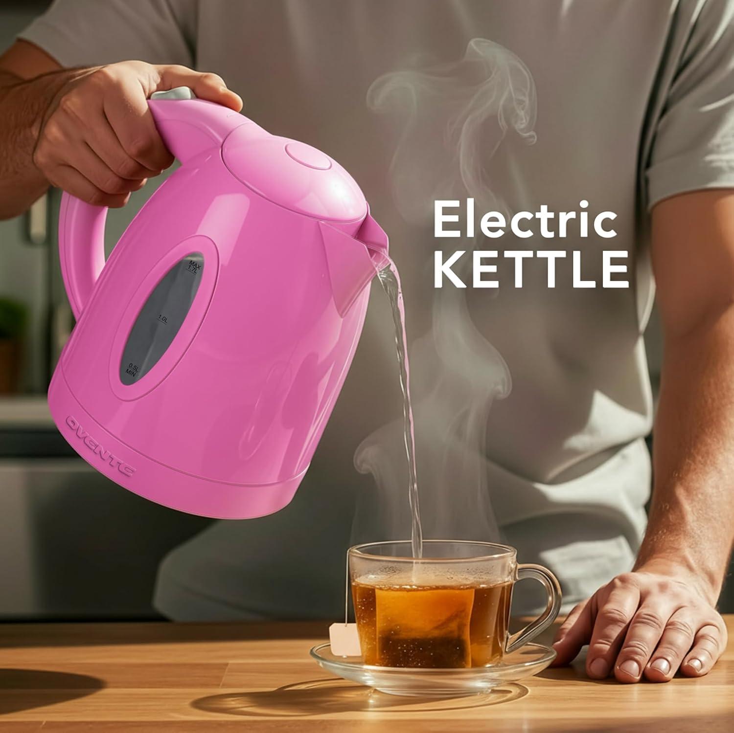 imageOVENTE Electric Kettle 17L Fast Boiling Water Heater for Coffee or Tea BPA Free with Water Level Gauge Auto ShutOff BoilDry Protection Indicator Light and Removable Filter Black KP72BPink