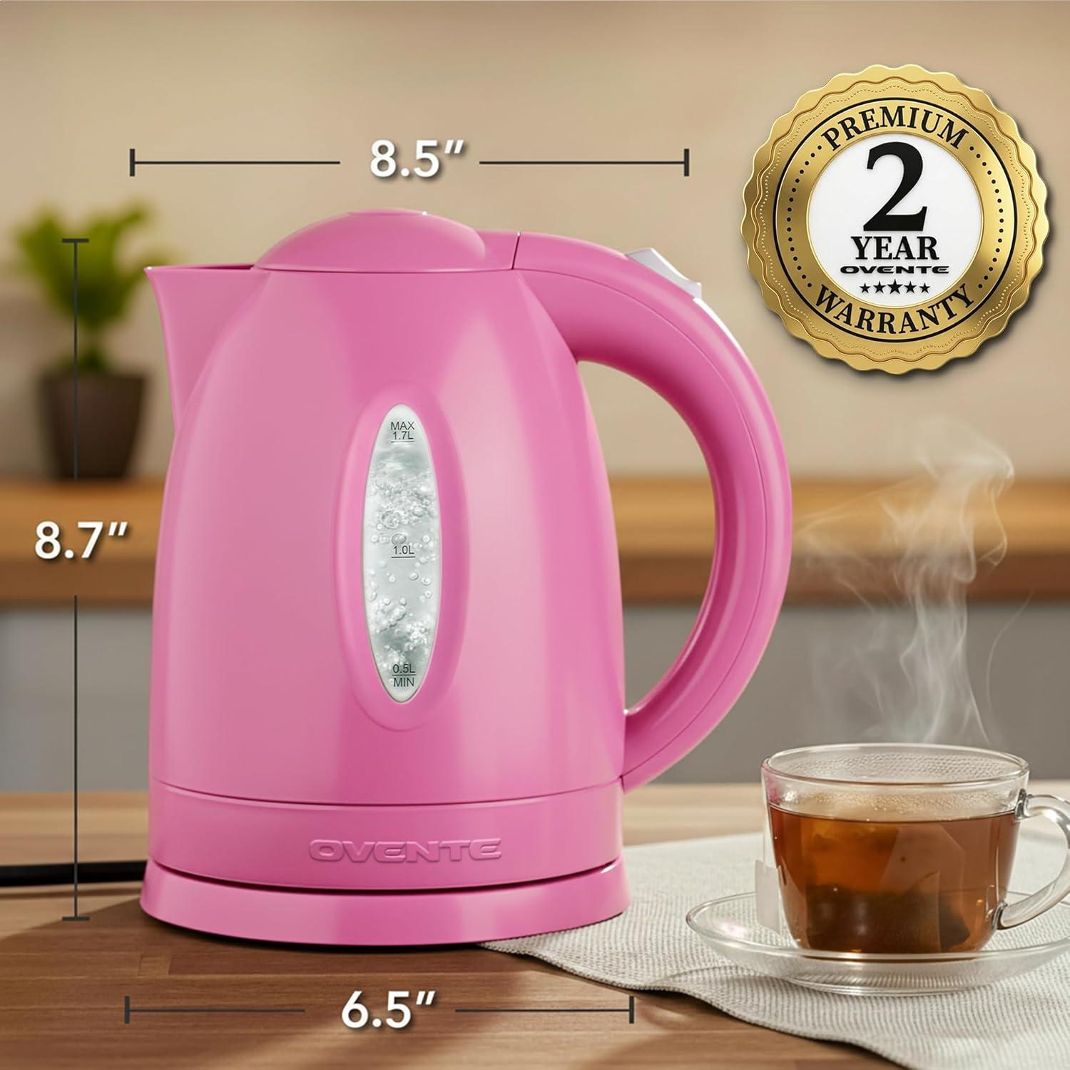 imageOVENTE Electric Kettle 17L Fast Boiling Water Heater for Coffee or Tea BPA Free with Water Level Gauge Auto ShutOff BoilDry Protection Indicator Light and Removable Filter Black KP72BPink