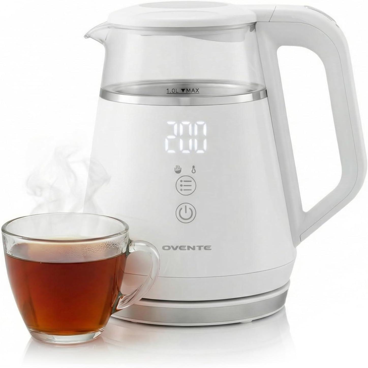 imageOVENTE Electric Kettle 17L Stainless Steel Water Boiler and Heater with 1100W Power Temperature Control Keep Warm Function Auto ShutOff BoilDry Protection and Cordless Serving Red KS58RWhite 1 Liter