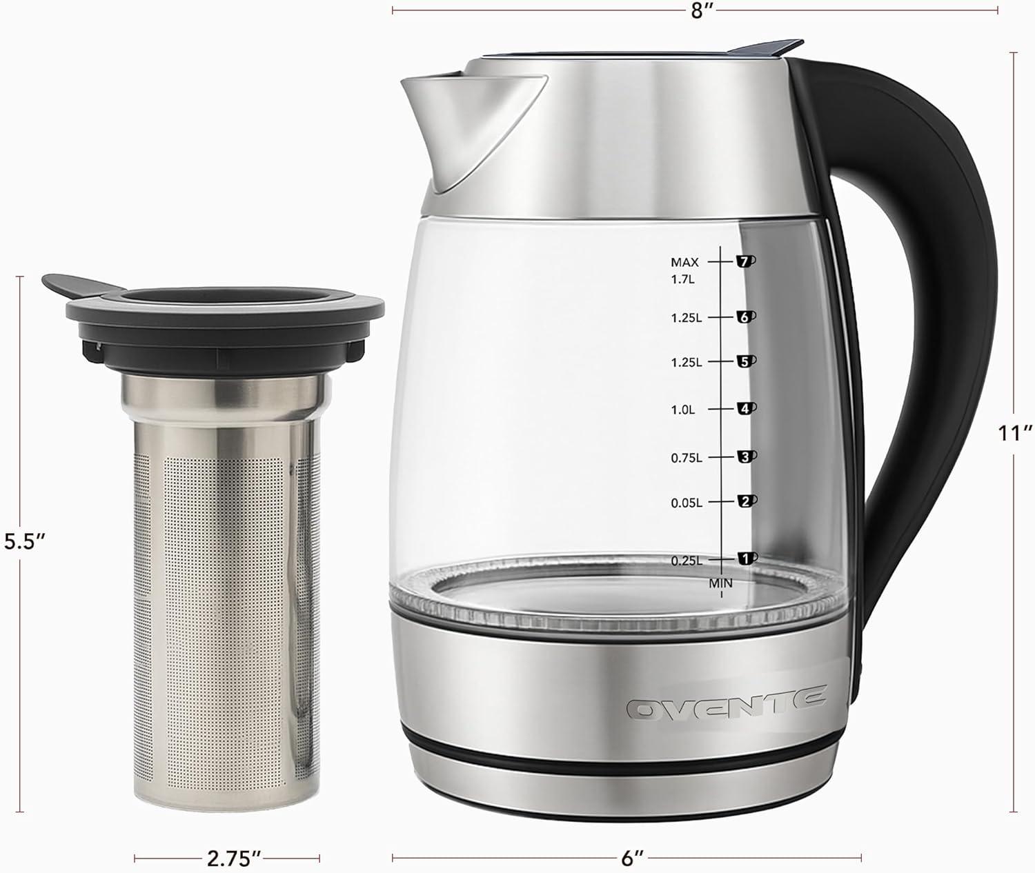 imageOVENTE Electric Kettle 17L Stainless Steel Water Boiler and Heater with 1100W Power Temperature Control Keep Warm Function Auto ShutOff BoilDry Protection and Cordless Serving Red KS58RSilver 17 Liter