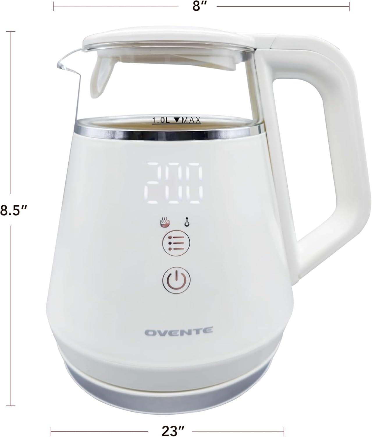 imageOVENTE Electric Kettle 17L Stainless Steel Water Boiler and Heater with 1100W Power Temperature Control Keep Warm Function Auto ShutOff BoilDry Protection and Cordless Serving Red KS58RWhite 1 Liter