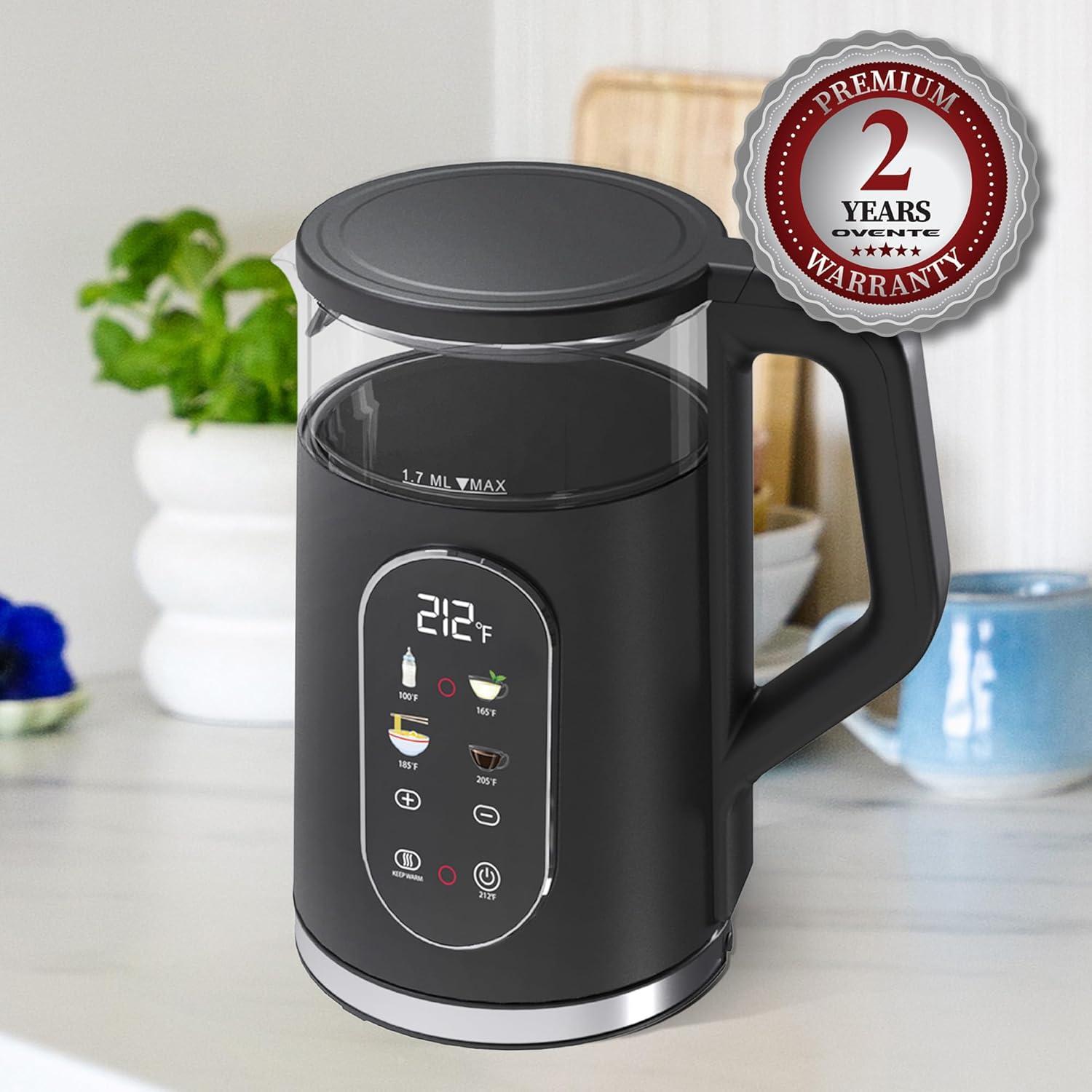 imageOVENTE Electric Kettle 17L Stainless Steel Water Boiler and Heater with 1100W Power Temperature Control Keep Warm Function Auto ShutOff BoilDry Protection and Cordless Serving Red KS58RBlack