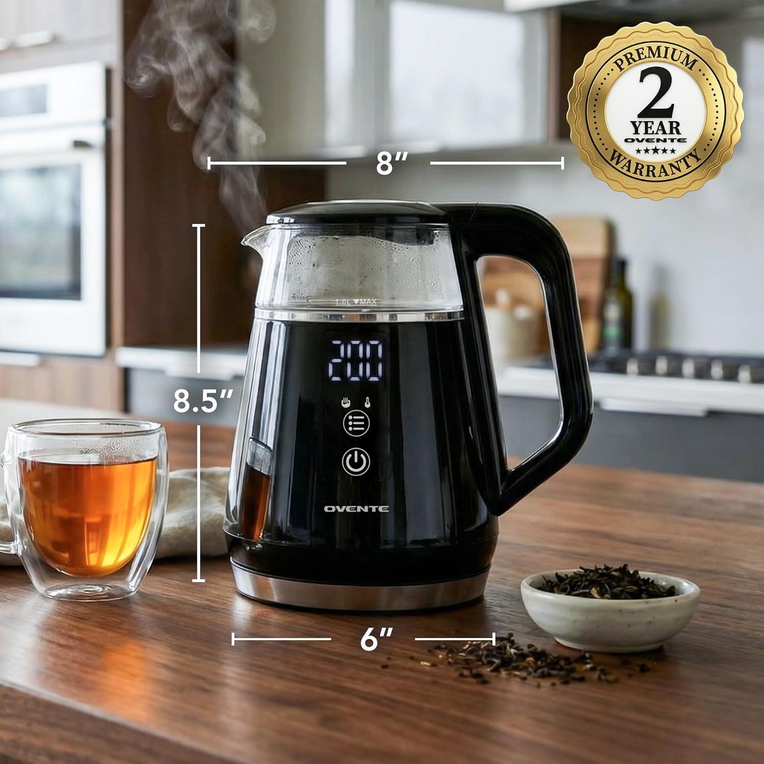 imageOVENTE Electric Kettle 17L Stainless Steel Water Boiler and Heater with 1100W Power Temperature Control Keep Warm Function Auto ShutOff BoilDry Protection and Cordless Serving Red KS58RBlack 1 Liter