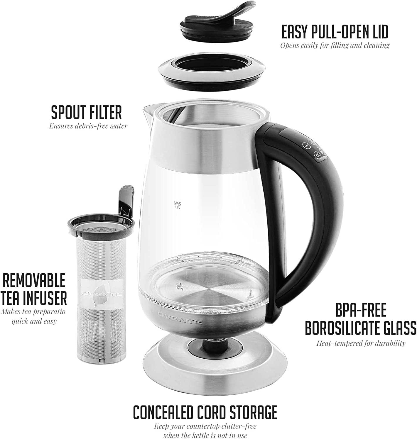 imageOVENTE Electric Kettle 17L Stainless Steel Water Boiler and Heater with 1100W Power Temperature Control Keep Warm Function Auto ShutOff BoilDry Protection and Cordless Serving Red KS58RSilver