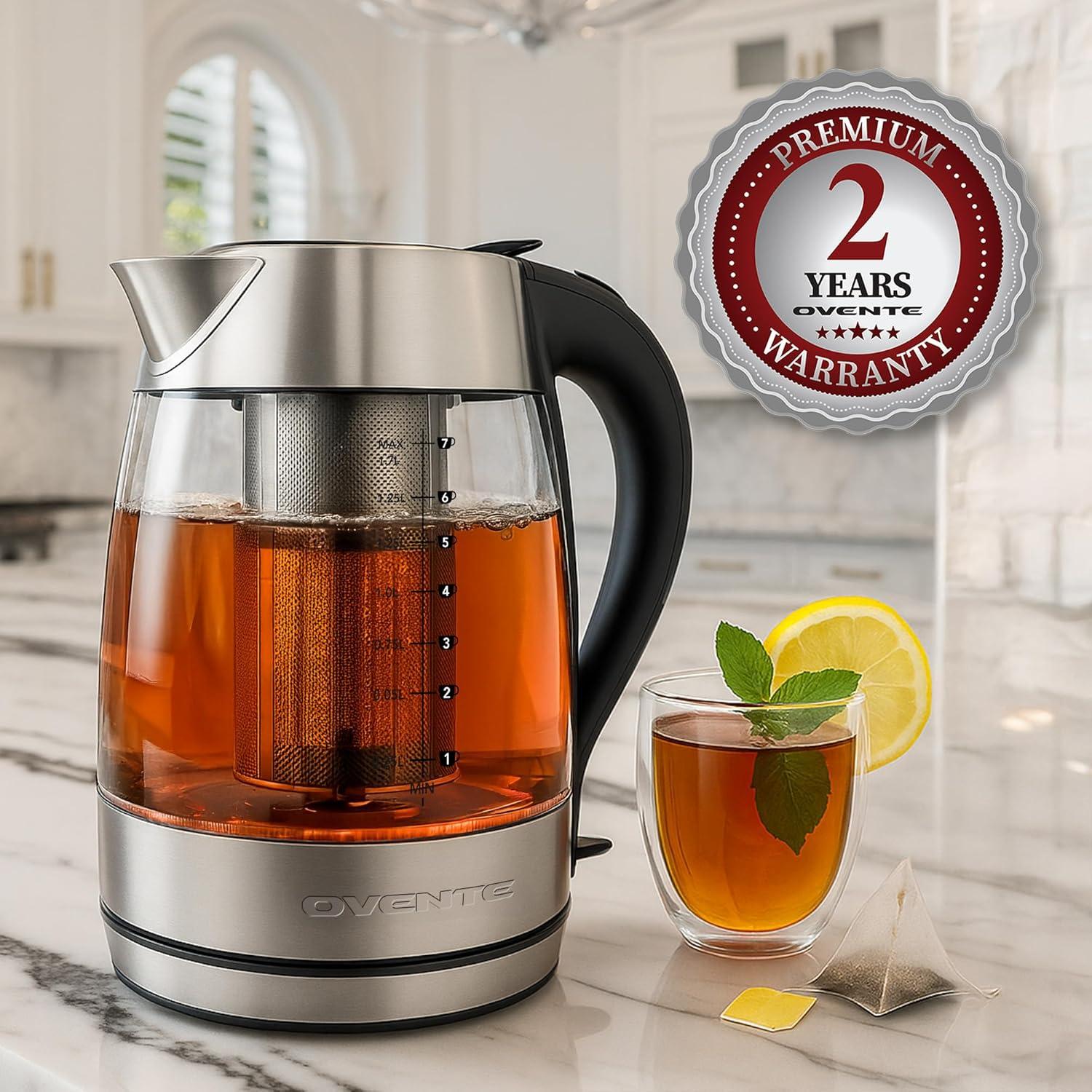imageOVENTE Electric Kettle 17L Stainless Steel Water Boiler and Heater with 1100W Power Temperature Control Keep Warm Function Auto ShutOff BoilDry Protection and Cordless Serving Red KS58RSilver 17 Liter