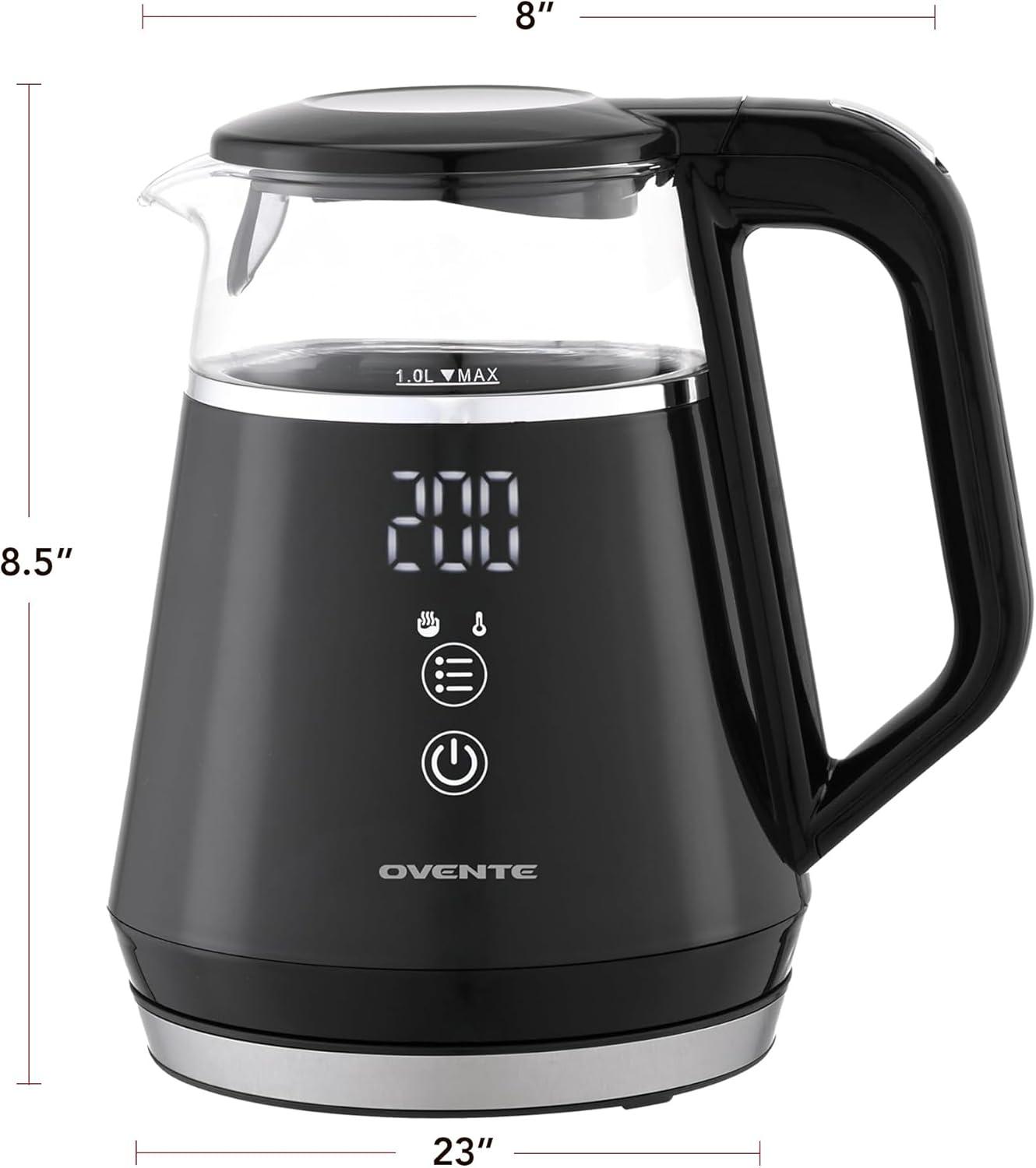 imageOVENTE Electric Kettle 17L Stainless Steel Water Boiler and Heater with 1100W Power Temperature Control Keep Warm Function Auto ShutOff BoilDry Protection and Cordless Serving Red KS58RBlack 1 Liter