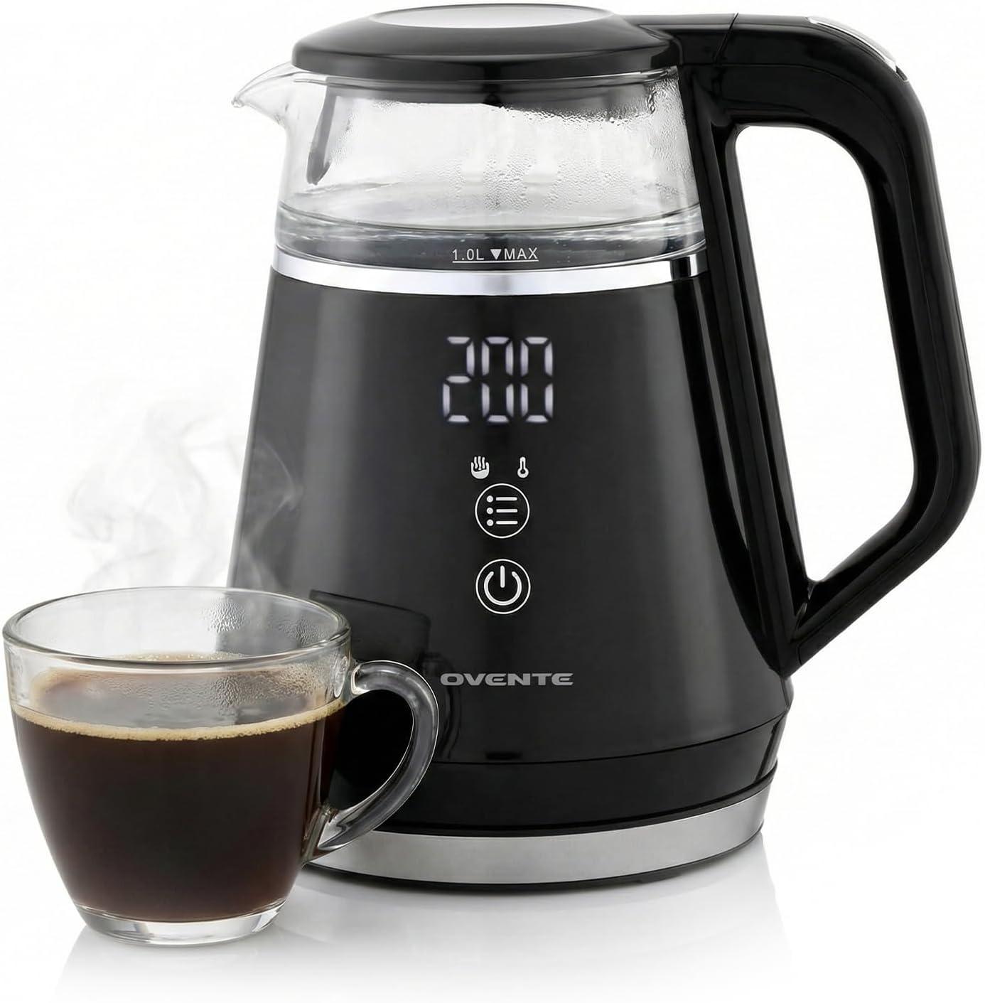 imageOVENTE Electric Kettle 17L Stainless Steel Water Boiler and Heater with 1100W Power Temperature Control Keep Warm Function Auto ShutOff BoilDry Protection and Cordless Serving Red KS58RBlack 1 Liter