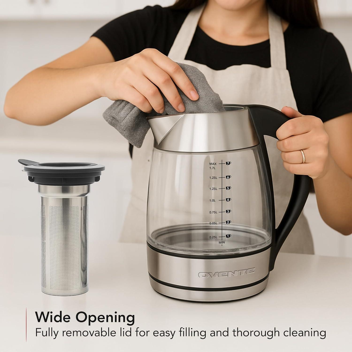 imageOVENTE Electric Kettle 17L Stainless Steel Water Boiler and Heater with 1100W Power Temperature Control Keep Warm Function Auto ShutOff BoilDry Protection and Cordless Serving Red KS58RSilver 17 Liter