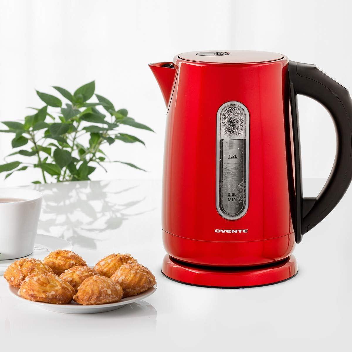 imageOVENTE Electric Kettle 17L Stainless Steel Water Boiler and Heater with 1100W Power Temperature Control Keep Warm Function Auto ShutOff BoilDry Protection and Cordless Serving Red KS58RRed