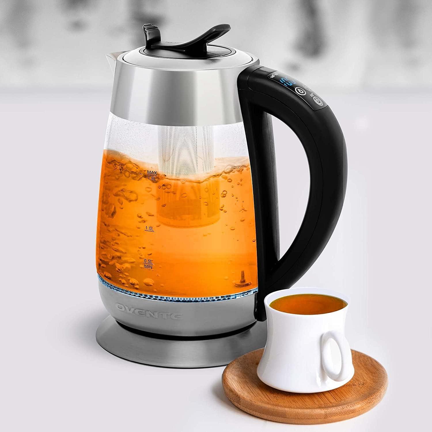 imageOVENTE Electric Kettle 17L Stainless Steel Water Boiler and Heater with 1100W Power Temperature Control Keep Warm Function Auto ShutOff BoilDry Protection and Cordless Serving Red KS58RSilver