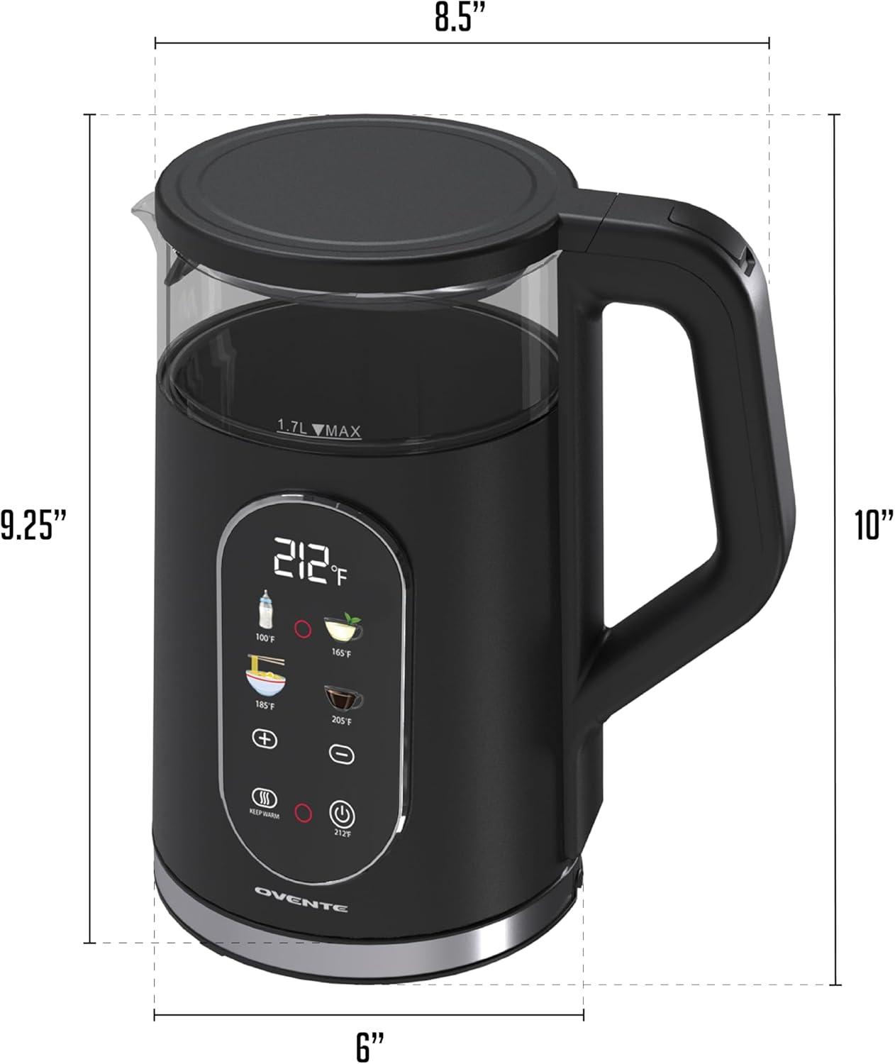 imageOVENTE Electric Kettle 17L Stainless Steel Water Boiler and Heater with 1100W Power Temperature Control Keep Warm Function Auto ShutOff BoilDry Protection and Cordless Serving Red KS58RBlack
