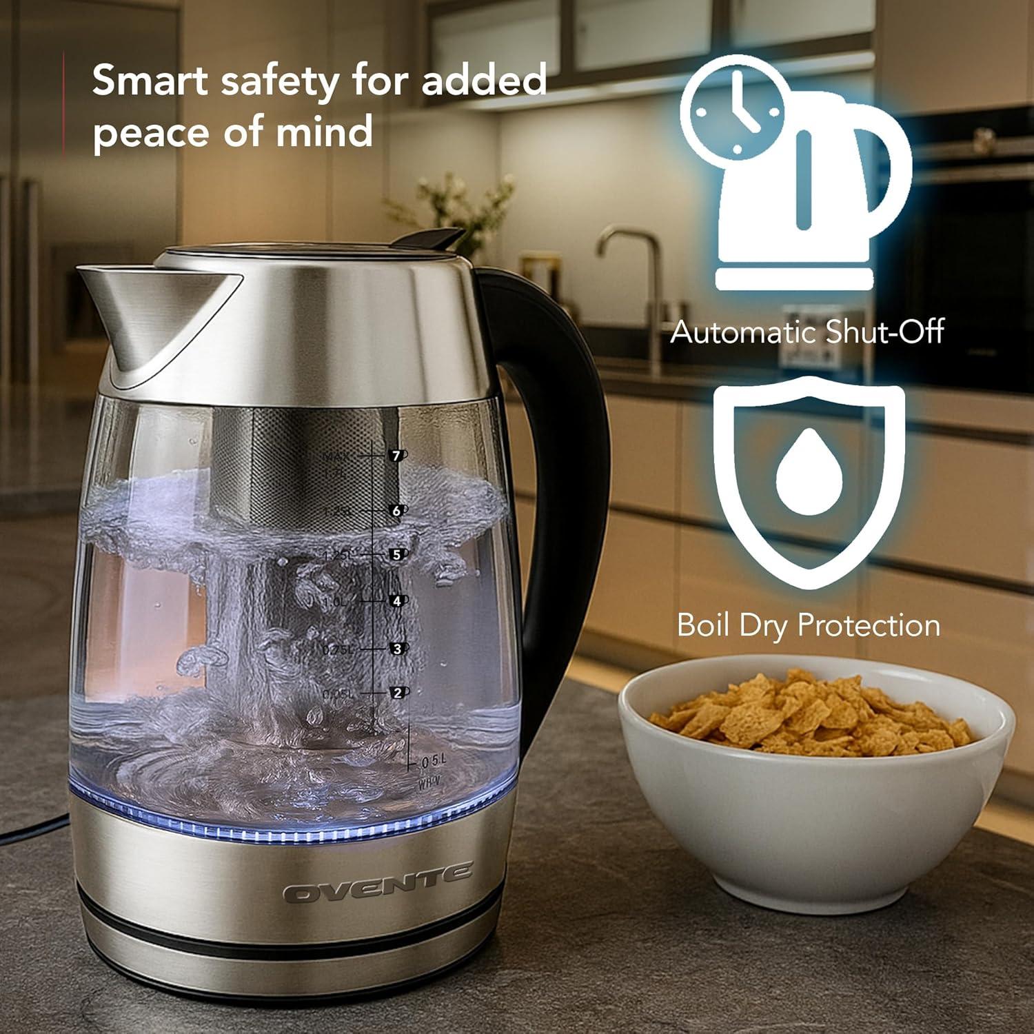 imageOVENTE Electric Kettle 17L Stainless Steel Water Boiler and Heater with 1100W Power Temperature Control Keep Warm Function Auto ShutOff BoilDry Protection and Cordless Serving Red KS58RSilver 17 Liter