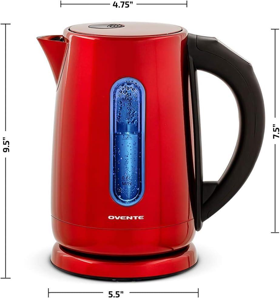 imageOVENTE Electric Kettle 17L Stainless Steel Water Boiler and Heater with 1100W Power Temperature Control Keep Warm Function Auto ShutOff BoilDry Protection and Cordless Serving Red KS58RRed