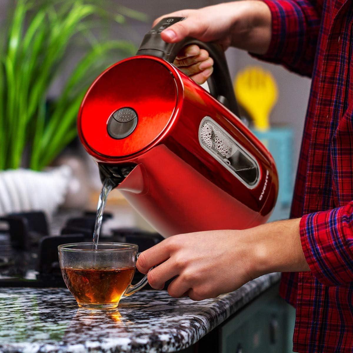 imageOVENTE Electric Kettle 17L Stainless Steel Water Boiler and Heater with 1100W Power Temperature Control Keep Warm Function Auto ShutOff BoilDry Protection and Cordless Serving Red KS58RRed