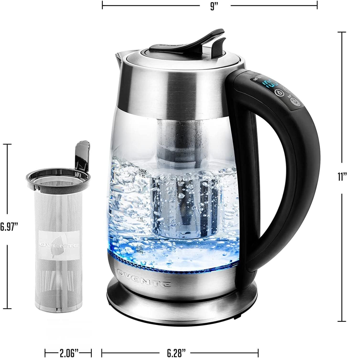 imageOVENTE Electric Kettle 17L Stainless Steel Water Boiler and Heater with 1100W Power Temperature Control Keep Warm Function Auto ShutOff BoilDry Protection and Cordless Serving Red KS58RSilver
