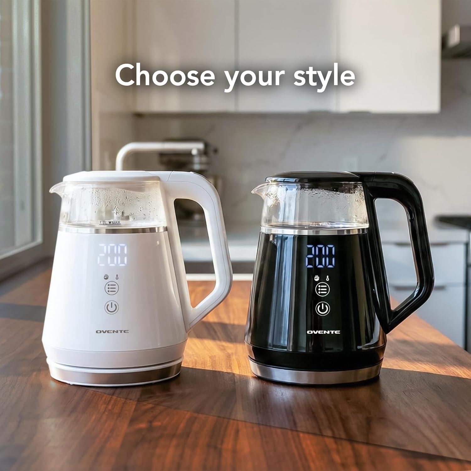 imageOVENTE Electric Kettle 17L Stainless Steel Water Boiler and Heater with 1100W Power Temperature Control Keep Warm Function Auto ShutOff BoilDry Protection and Cordless Serving Red KS58RBlack 1 Liter