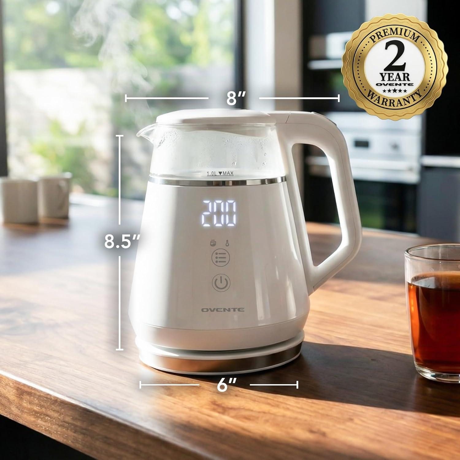 imageOVENTE Electric Kettle 17L Stainless Steel Water Boiler and Heater with 1100W Power Temperature Control Keep Warm Function Auto ShutOff BoilDry Protection and Cordless Serving Red KS58RWhite 1 Liter