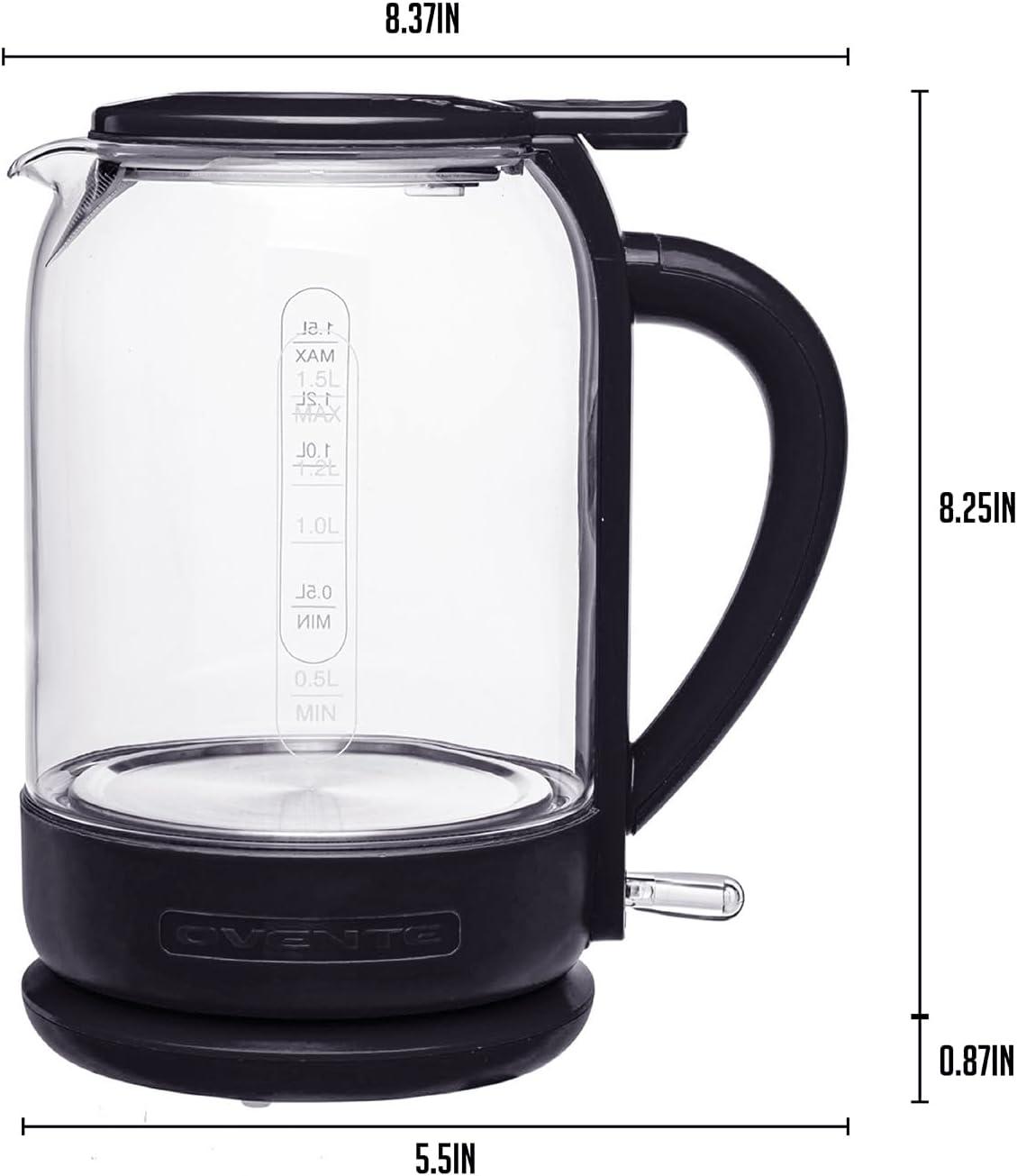imageOVENTE Electric Kettle with 15L Borosilicate Glass 1500W Fast Boiling Water Heater for Coffee or Tea Easy to Fill Lid Auto ShutOff BoilDry Protection amp Stainless Steel Filter Red KG516RBlack