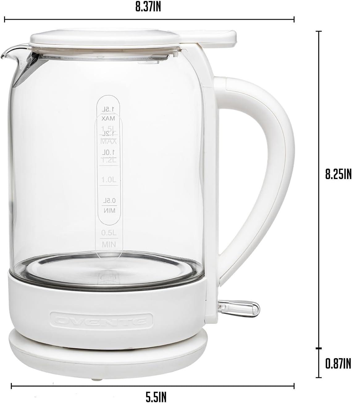 imageOVENTE Electric Kettle with 15L Borosilicate Glass 1500W Fast Boiling Water Heater for Coffee or Tea Easy to Fill Lid Auto ShutOff BoilDry Protection amp Stainless Steel Filter Red KG516RWhite