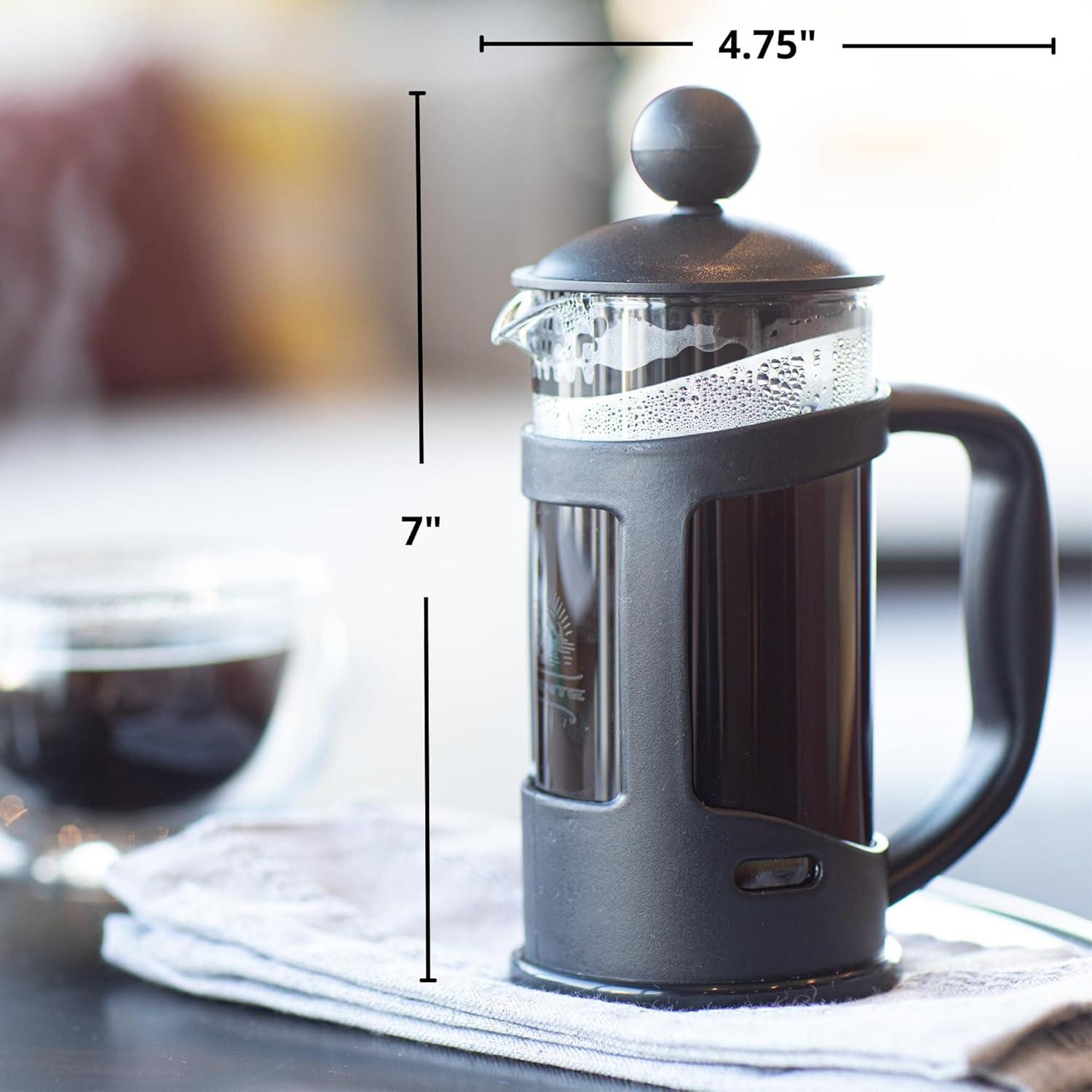 imageOVENTE French Press Coffee Maker 12 Ounce with Heat Resistant Borosilicate Glass amp Stainless Steel 4Level Filtration System Portable Cold Brew Coffee Maker for Travel Camping or Gift Black FPT12BBlack 12 Ounce