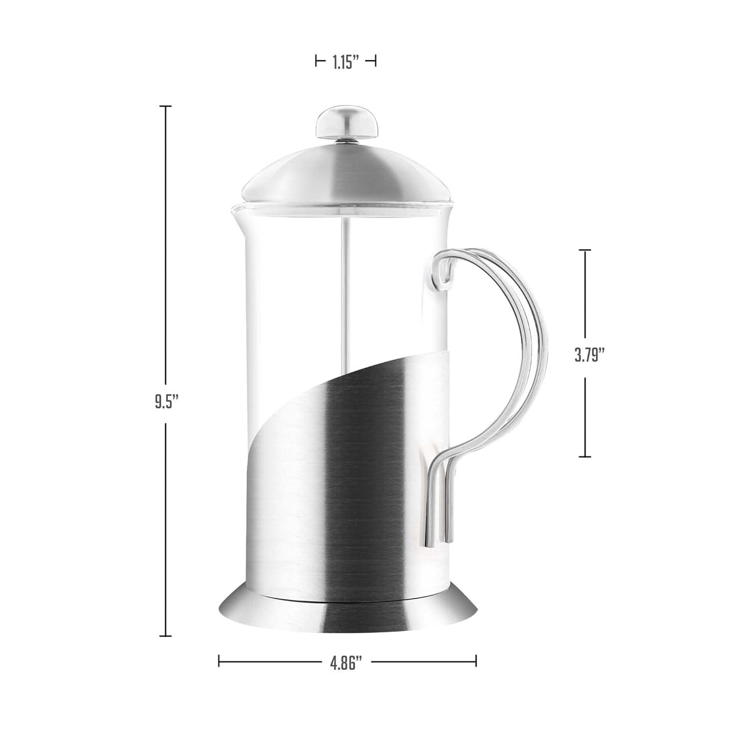imageOVENTE French Press Coffee Maker 20 Ounce with Heat Resistant Borosilicate Glass Stainless Steel Design and 4Level Filter System Portable Cold Brewer Pot for Travel Camping or Gift Silver FSL20S34 Ounce