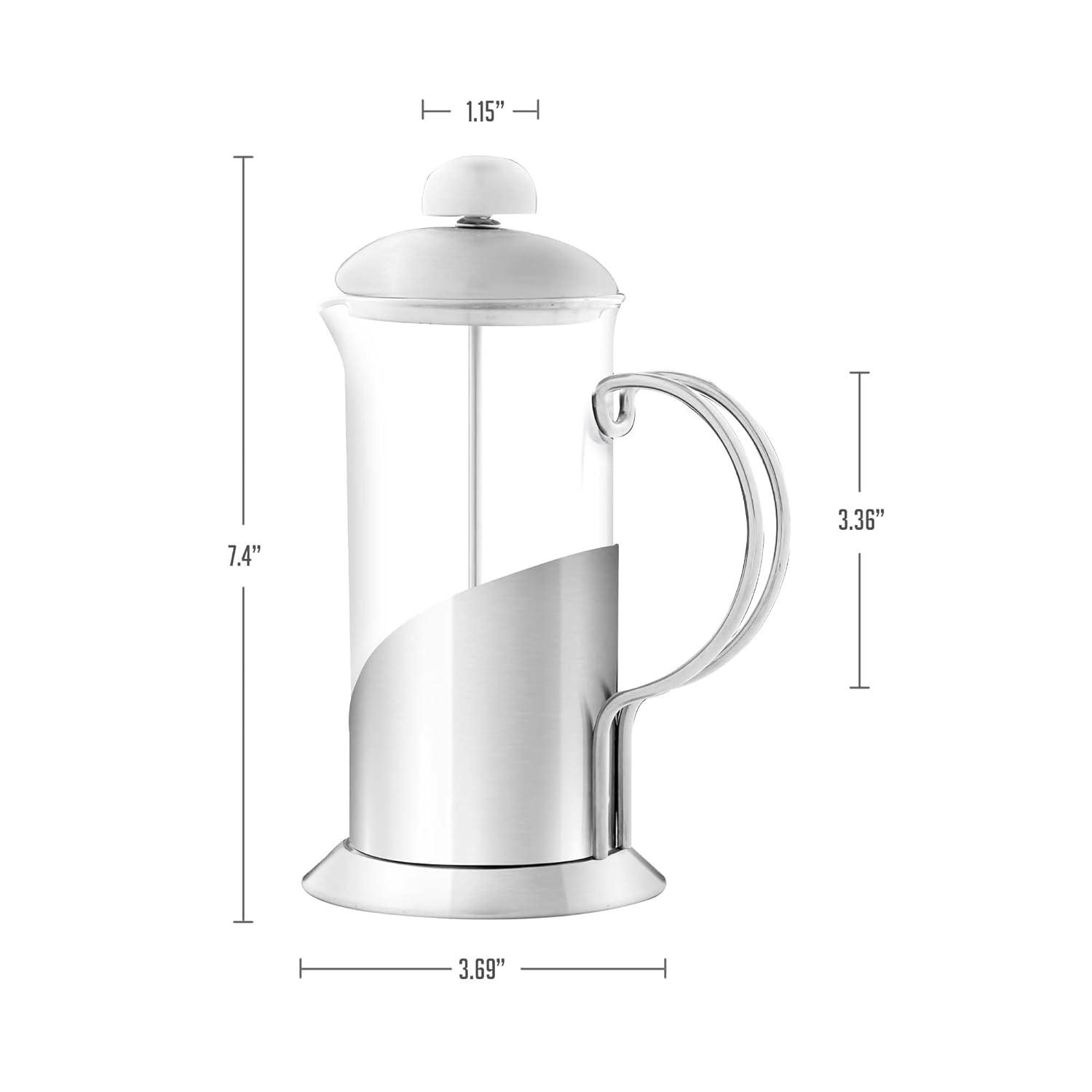 imageOVENTE French Press Coffee Maker 20 Ounce with Heat Resistant Borosilicate Glass Stainless Steel Design and 4Level Filter System Portable Cold Brewer Pot for Travel Camping or Gift Silver FSL20S12 Ounce